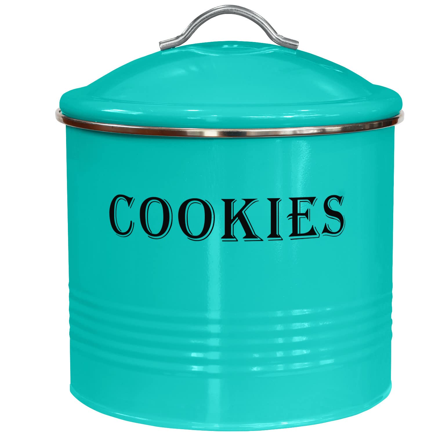 Blue Donuts Vintage Cookie Jar - Cookie Jars For Kitchen Counter, Airtight Jar Cookie Containers, Turquoise Cookie Tin, Cookie T