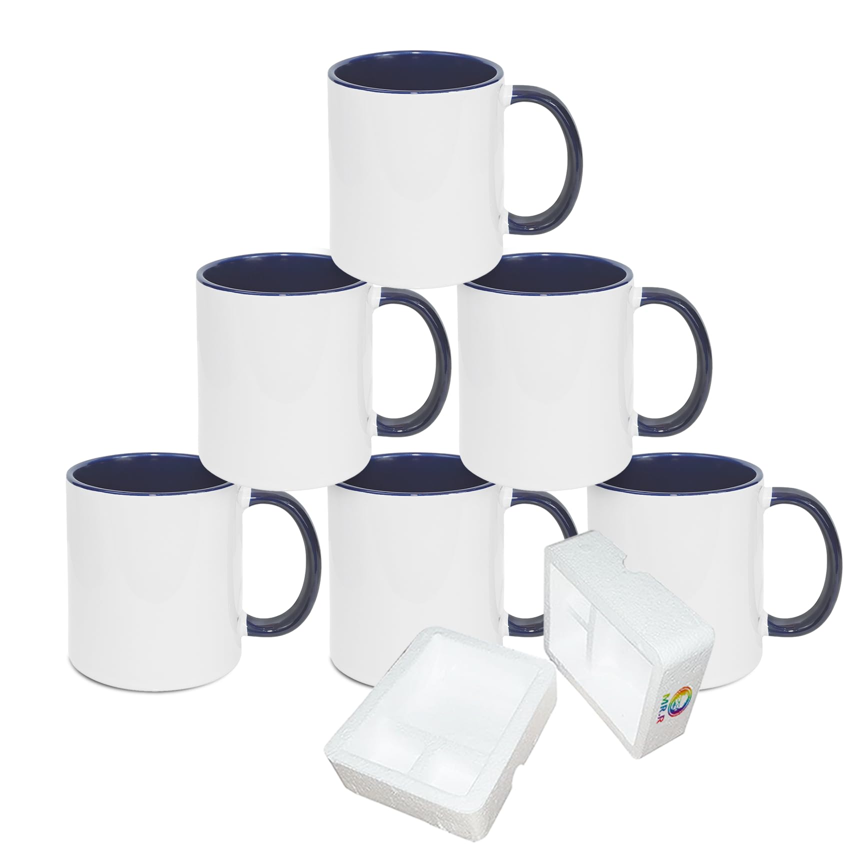 MR.R Sublimation Blanks Dishwasher Ceramic Coffee Mugs with Dark Blue Color Mug Inner and Handle Drinking Cup Mug For Milk Tea C