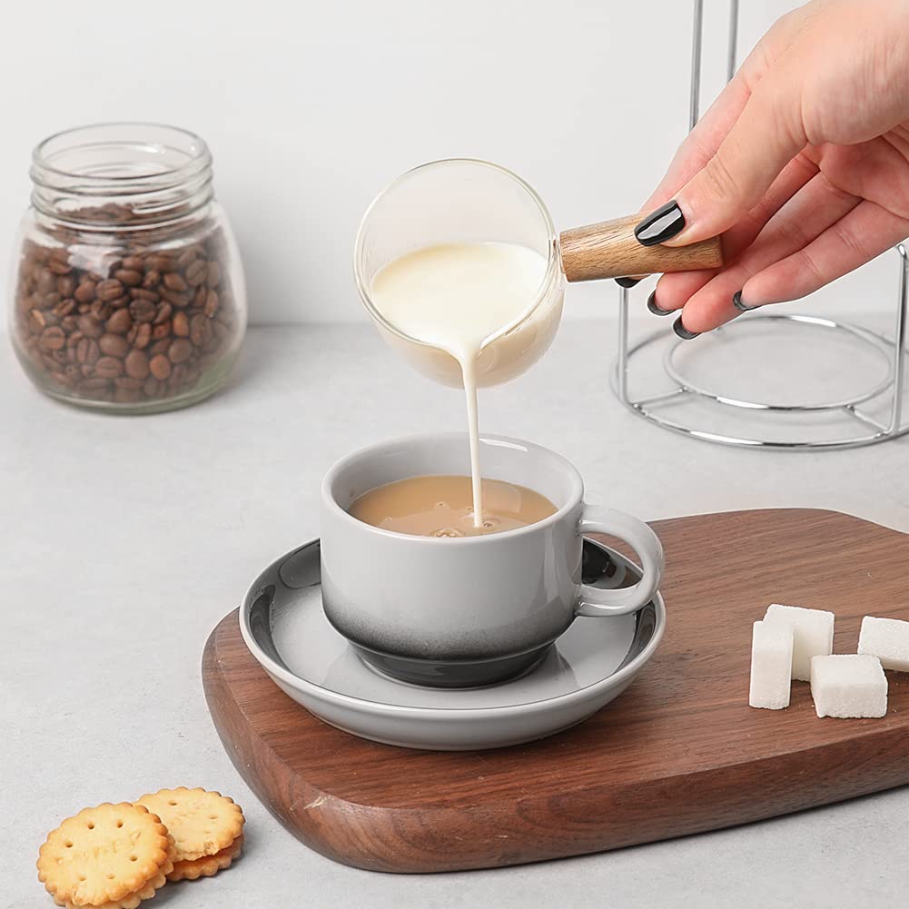 Sweejar Porcelain Espresso Cups With Saucers, 4 Ounce Stackable Cappuccino Cups With Metal Stand For Coffee Drinks, Latte, Tea -