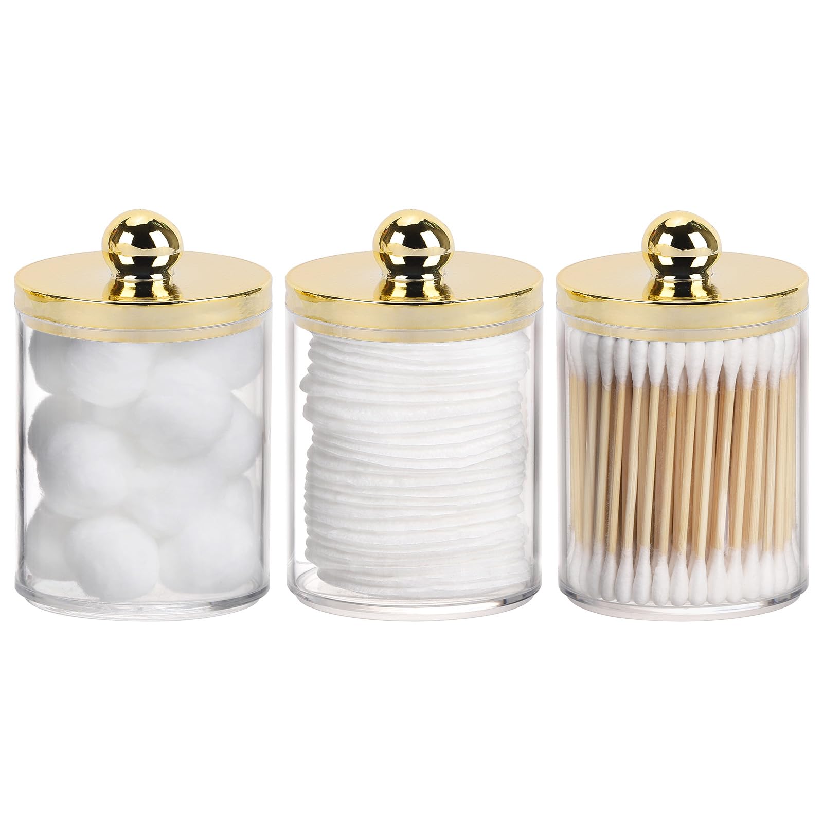 Tbestmax 10oz Qtips Holder - Plastic Apothecary Jar with Gold Lids for Cotton Swab, Cotton Round Pads, Floss - Gold