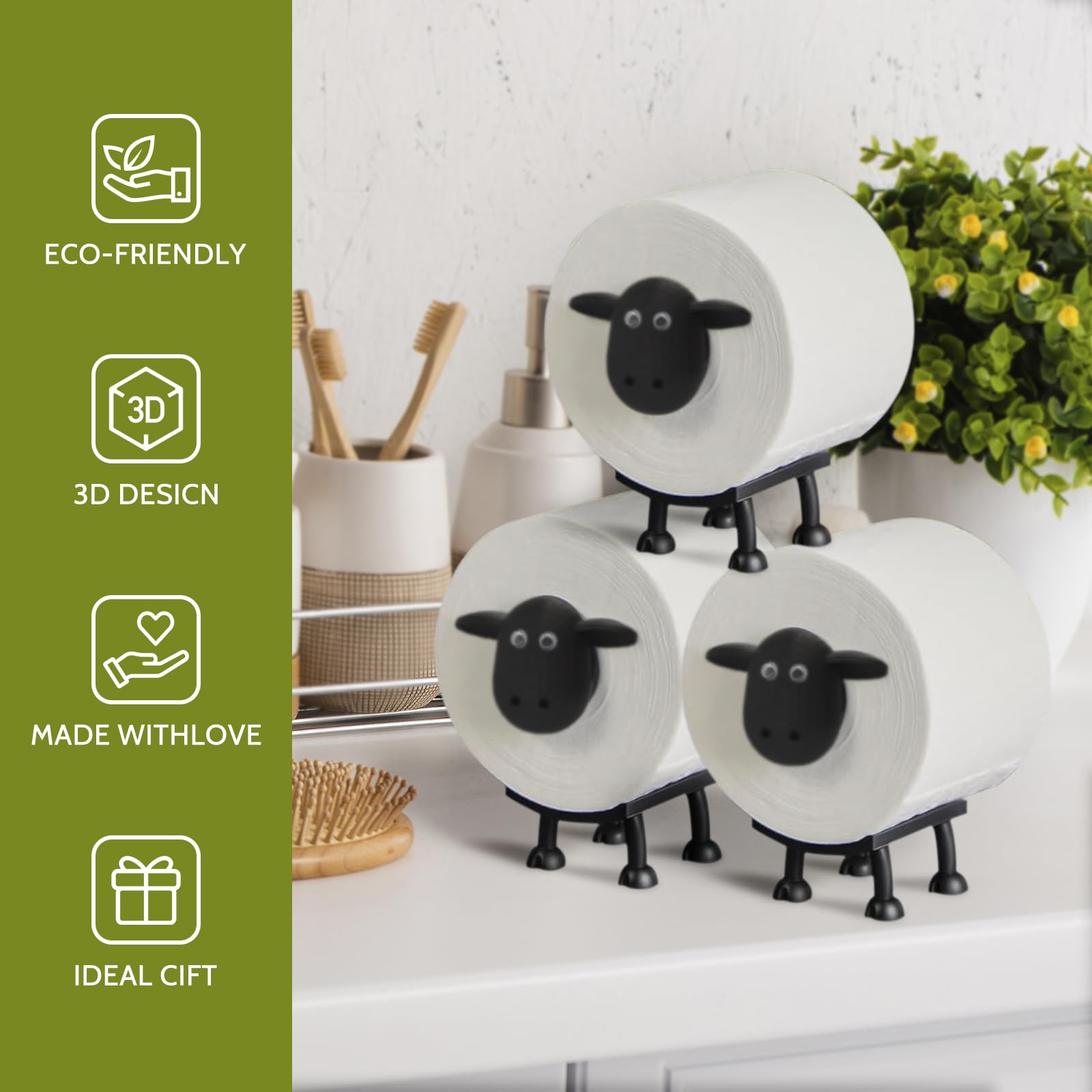 Sheep Toilet Roll Holder: Tissue Paper Roll Storage Stand - 3D Printed Black Sheep Loo Roll Holder - Toilet Paper Holder Bathroo