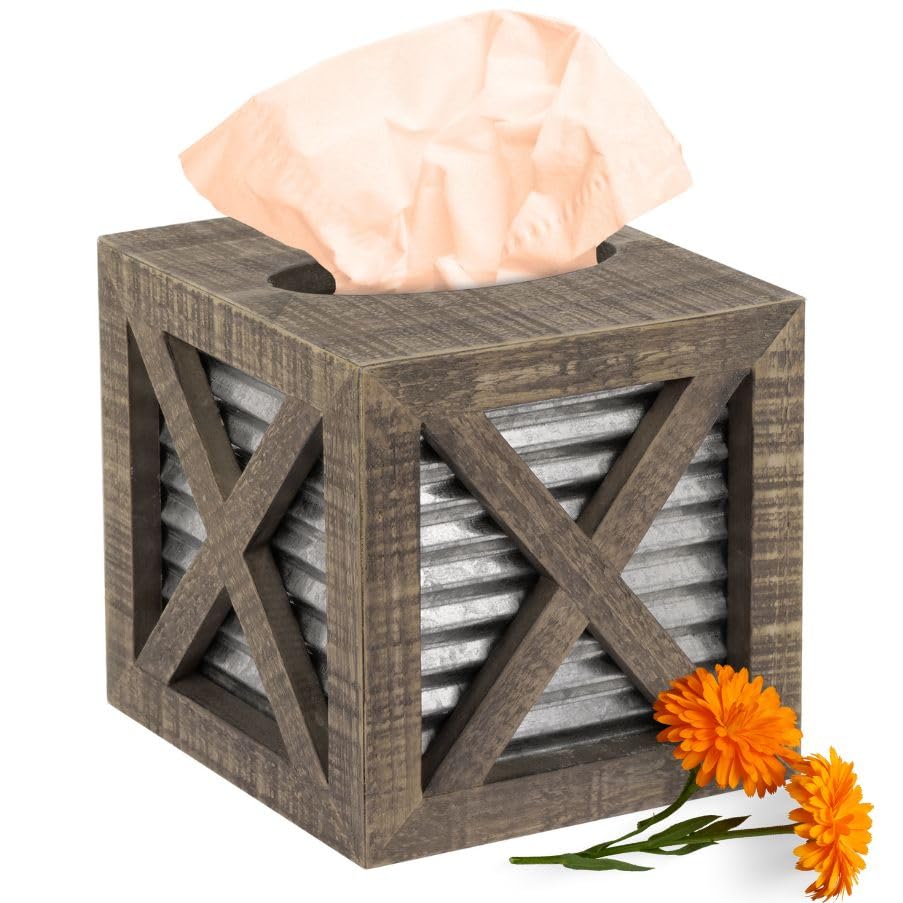 Autumn Alley Barn Door Rustic Square Tissue Box Cover  Farmhouse Bathroom Accessories  Rustic Bathroom D  Cor Tissue Holder  Woo