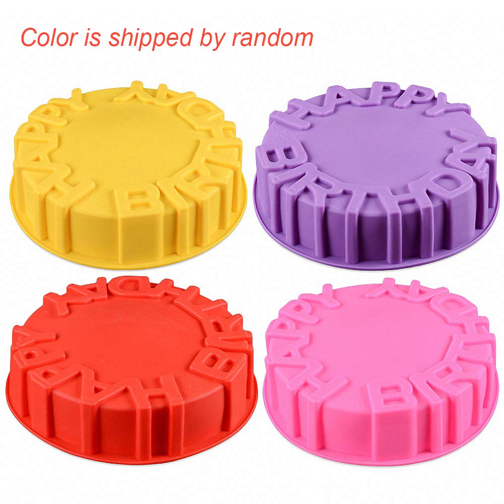Hiparty Happy Birthday Silicone Cake Pan, 7.9'' Birthday Round Circle Baking Mold Cheese Cake Jelly Pudding Muffin Pizza Pie Fla