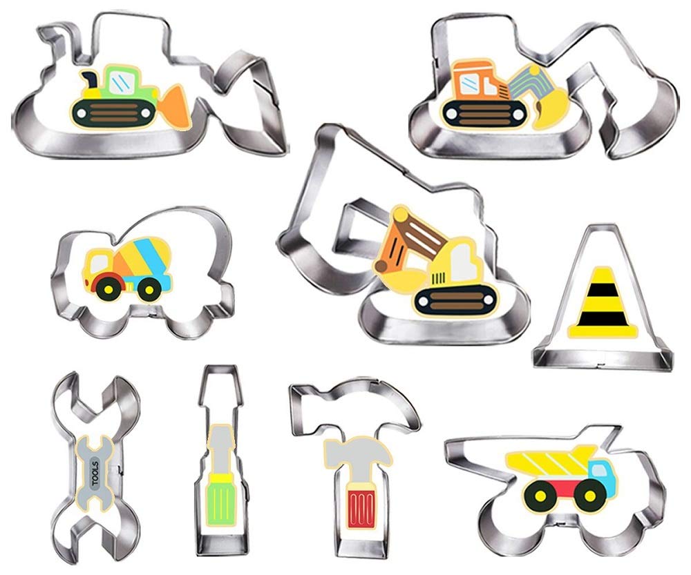 Construction Cookie Cutter Set-3 Inches-9 Piece- Excavator Digger Bulldozer Dump Truck Hammer Wrench Construction Tools Cutters