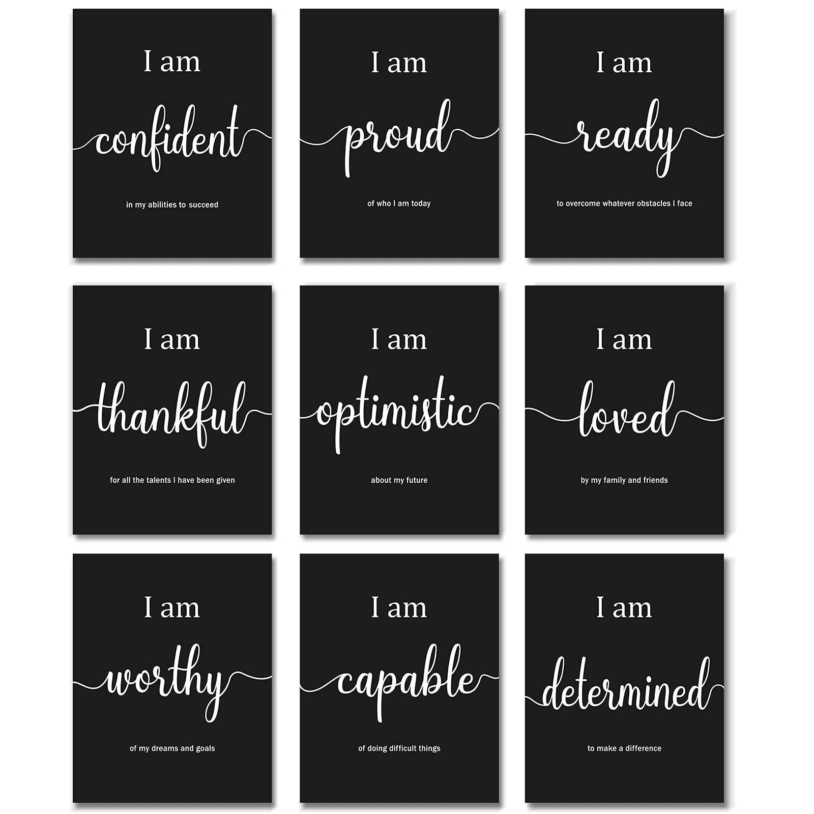 9 Pieces Inspirational Motivational Office Bedroom Wall Art, Daily Positive Affirmations For Men Women Kids Posters Inspirationa