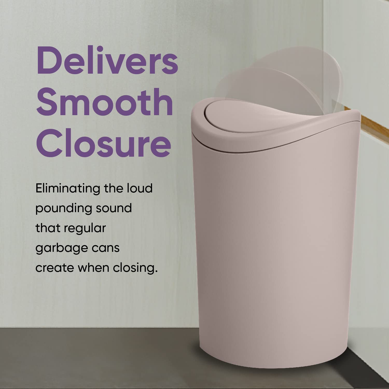 Superio Mini Bathroom Trash Can With Lid, Modern Mini Waste Bin With Swing Lid (1 1/2 Gallon, 6 Liter) Plastic Garbage Can For K