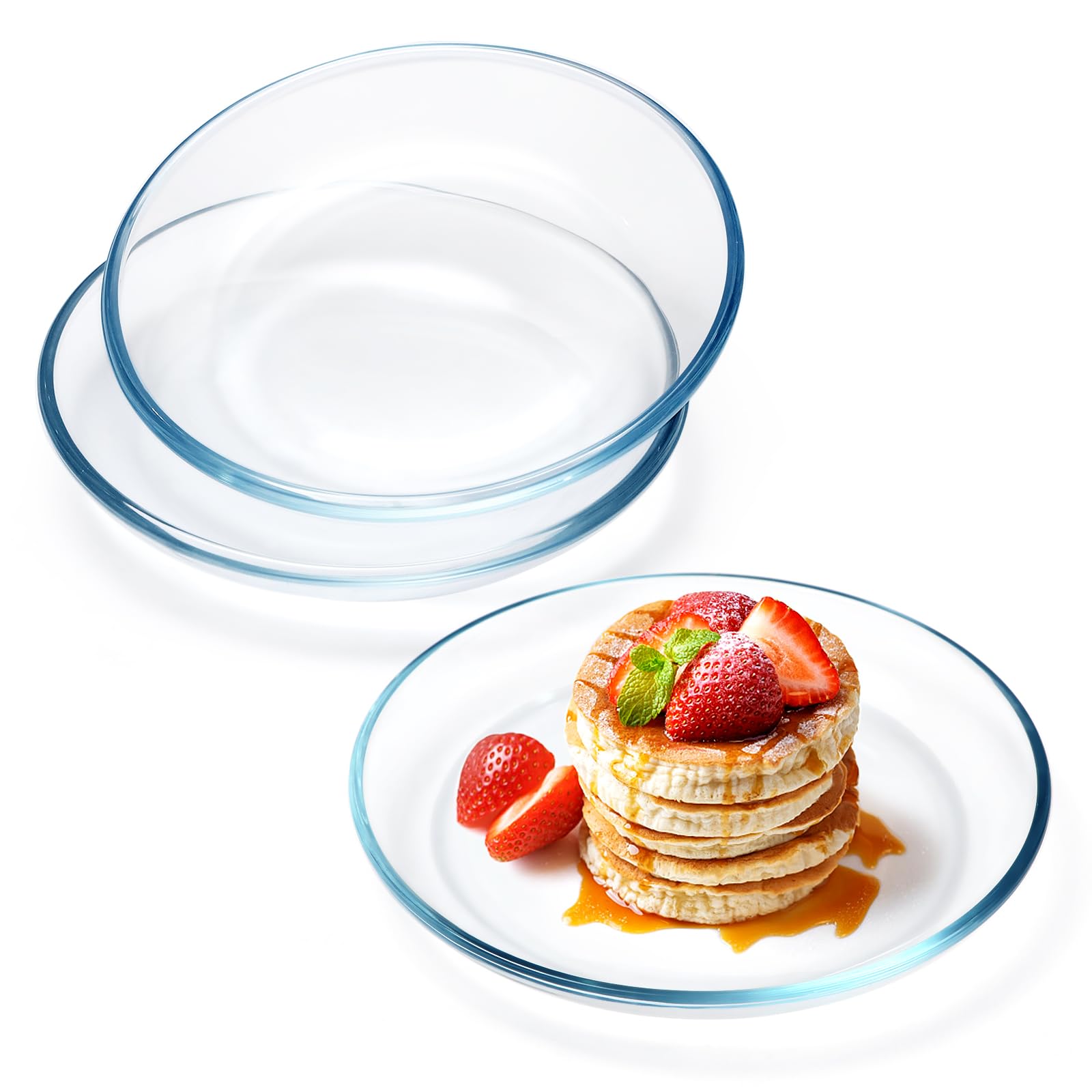 Nutriups 3 Pack 7 Inch Glass Plates, Clear Tempered Glass Dessert Plates, Glass Plate Set For Appetizer, Fruits, Cake, Salad, Di