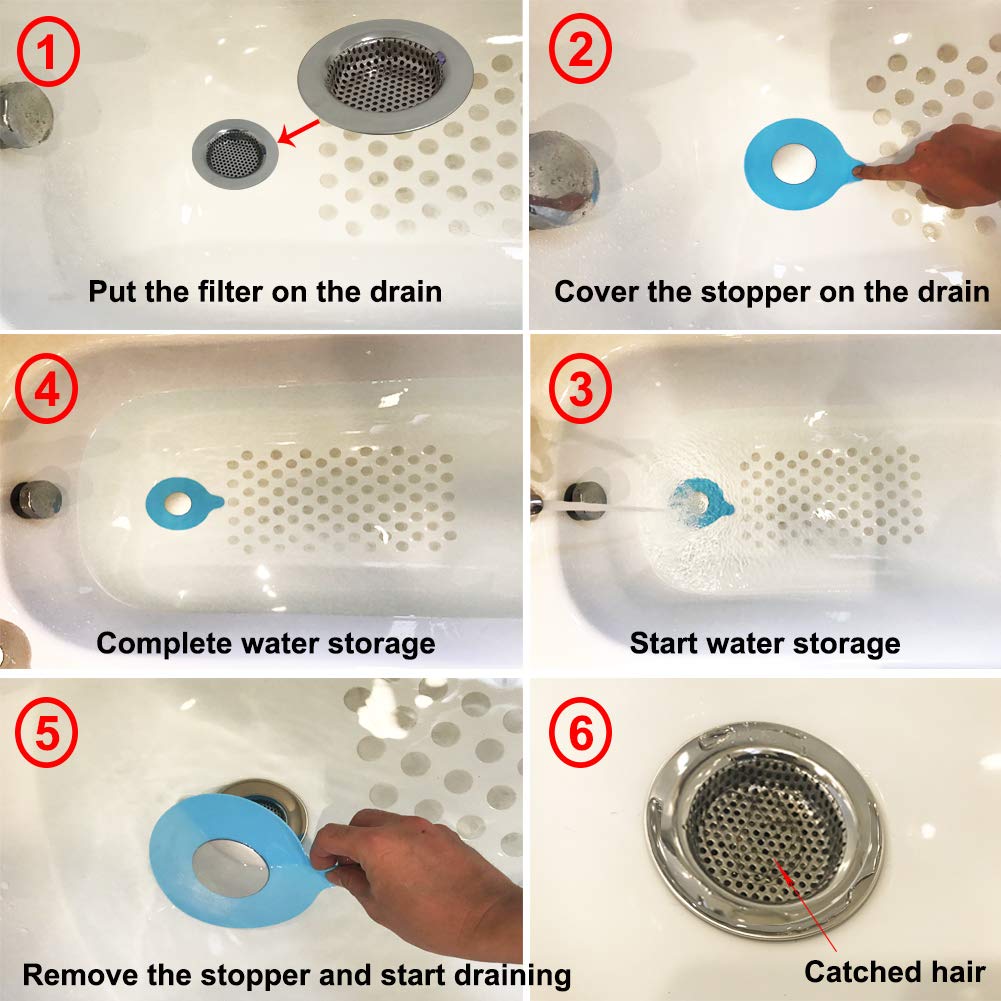 Seatery 2Pcs Bathtub Stopper Hair Catcher Kit, Bathtub Drain Strainer, Tub Stopper Plug Cover, Sink Filter, Silicone Drain Stopp