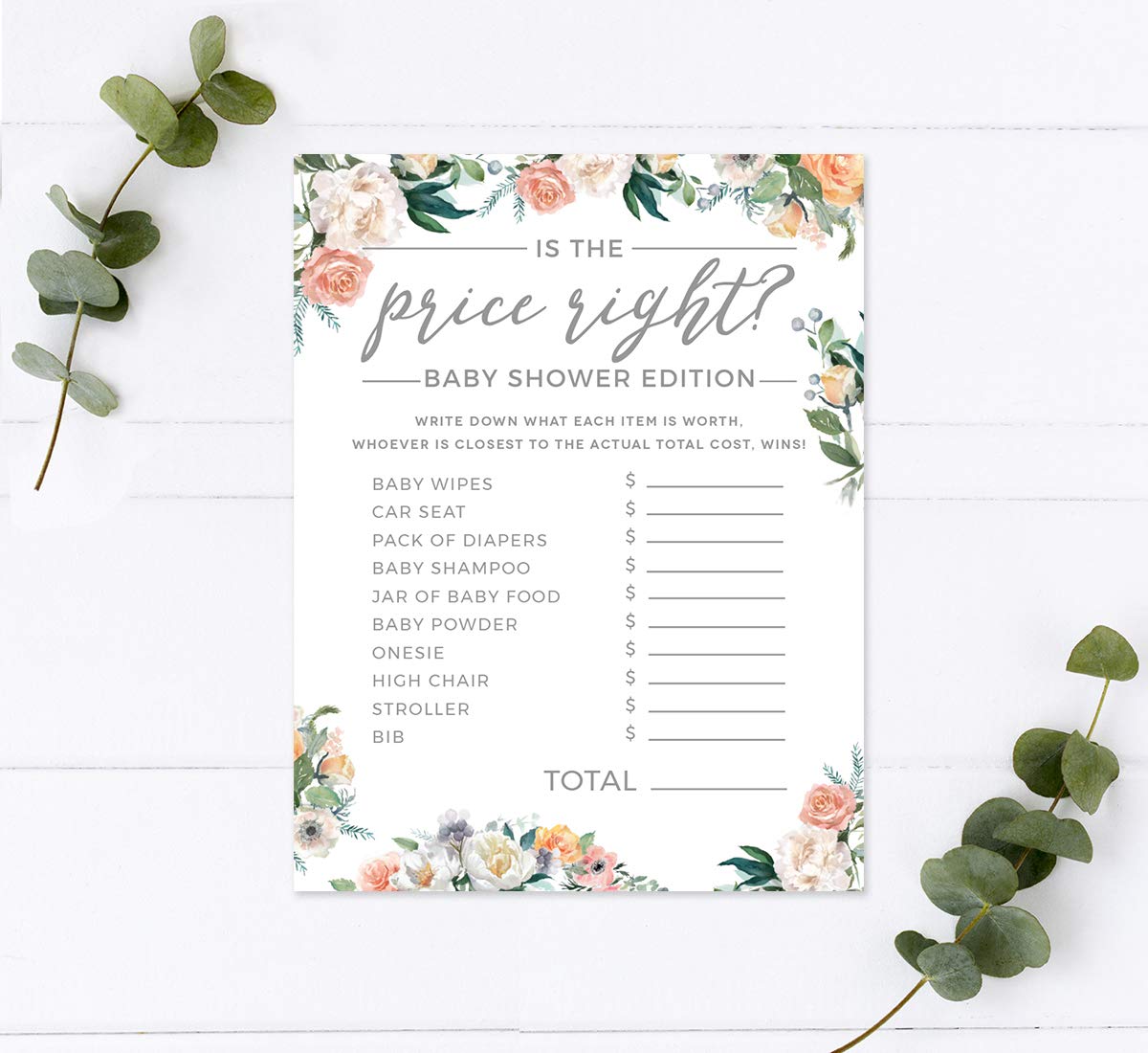 Andaz Press Peach Coral Floral Garden Party Baby Shower Collection  Is the Price Right Game Cards  20-Pack  Games Activities and Decorations