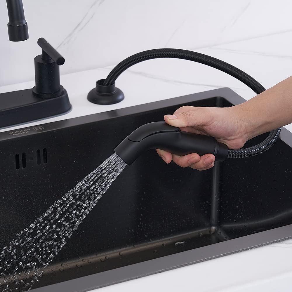 Black Kitchen Faucet  Matte Black Kitchen Faucet with Sprayer  3 Hole or 4 Hole Matte Black Faucet for Kitchen Sink  Touch Kitchen Faucet with Side Sprayer TDLKF024B