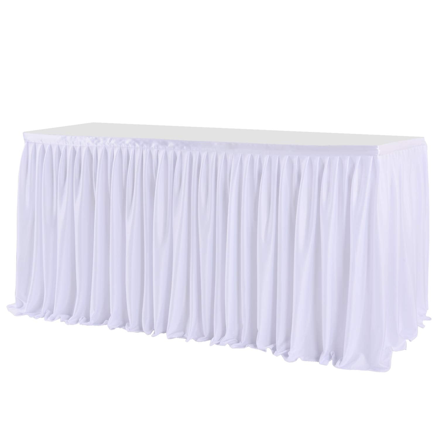 Little Funny 14ft White Table Skirts for Rectangle Tables Polyester Pleated Table Skirt Ruffle Tablecloth for Wedding Birthday Party Baby Shower Bridal Shower Banquet Table Decorations