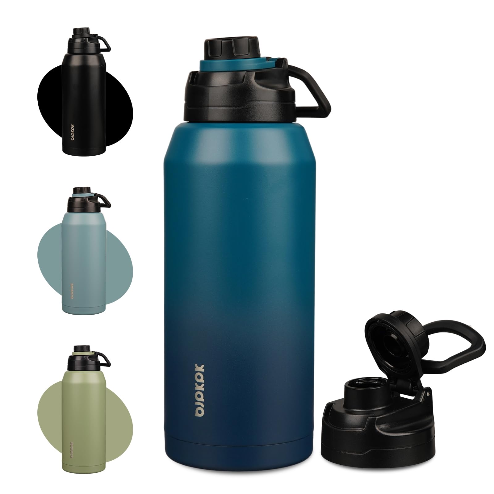 BJPKPK Half Gallon Water Bottle,64oz Insulated Bottles Wide Mouth,Stainless Steel Large Water Jug with Leakproof Spout Lid,Keep 