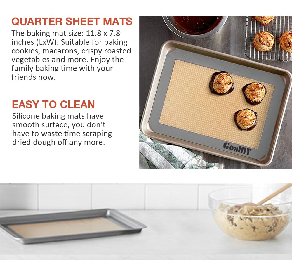 Goalfly Small Silicone Baking Mat Sheet (11.8 X 8.5 In), 3 Pieces Baking Mat Set, Reusable Silicone Mat For Oven, Toaster, Bakin