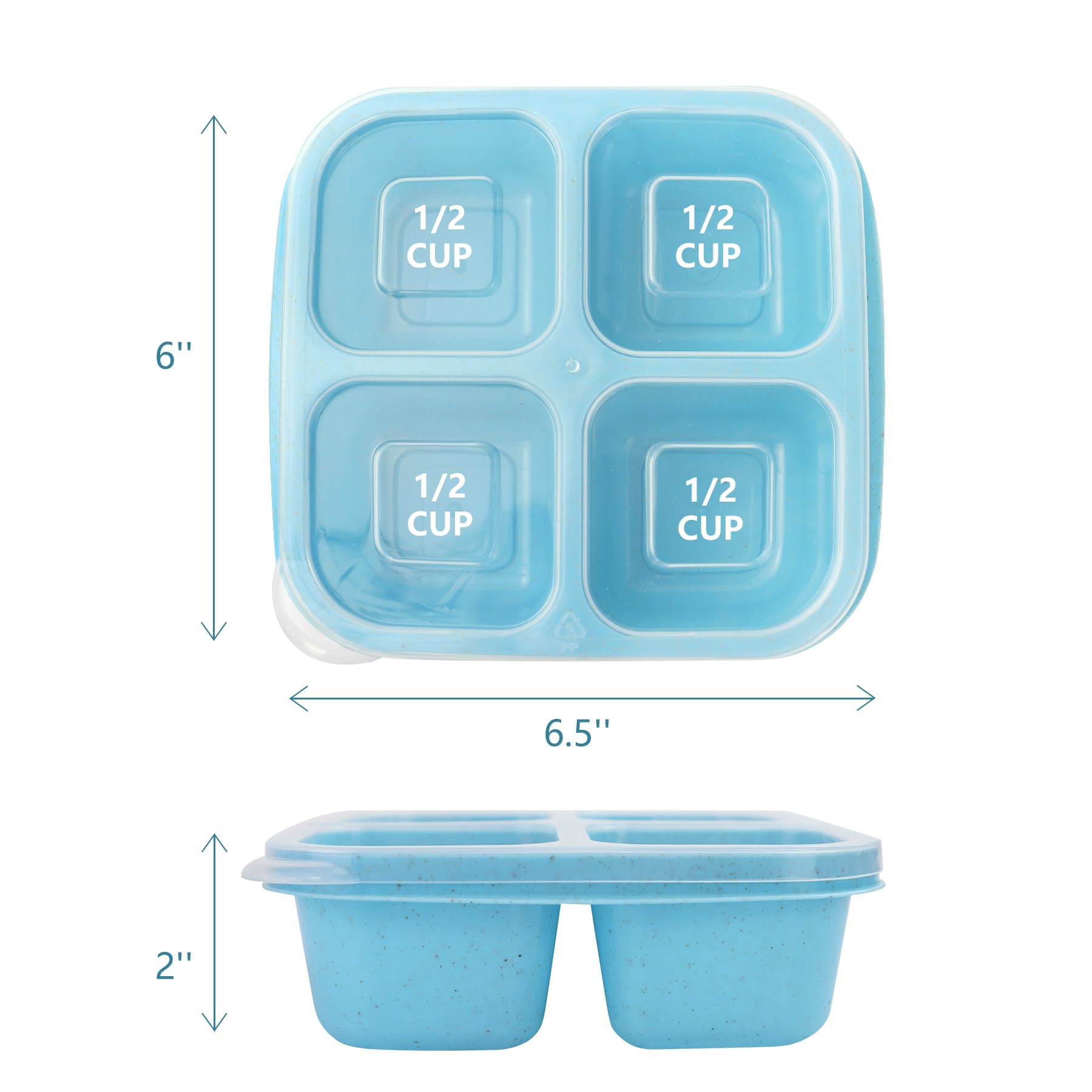 Finorder 3 Pack Wheat Straw Containers, 4 Compartment Reusable Snack Bento Box Toddler, Meal Prep Lunch Box Containers For Kids
