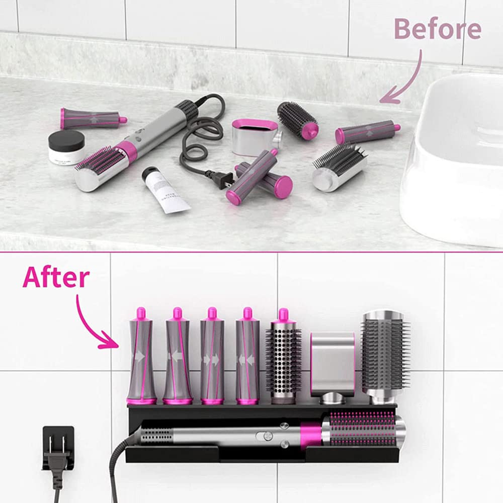 Wall Mount Holder For Dyson Airwrap Styler Hair Curling Iron Wand Barrels And Brushes Storage Stand Rack With Cord Organizer Acr