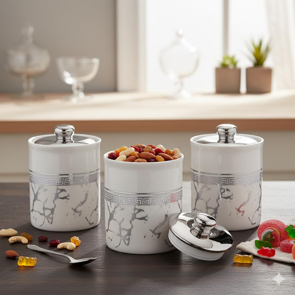 The Better Home Ceramic Jars For Kitchen Storage With Lids | Airtight Kitchen Containers Set | Multipurpose Jars For Pickles, Nu