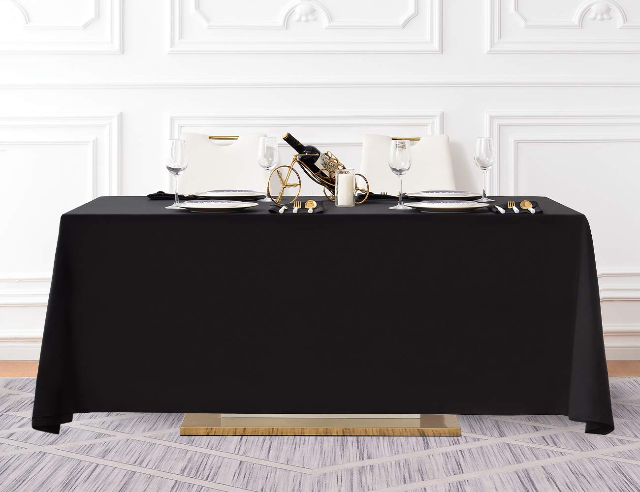 Surmente Black Tablecloth 90 X 132-Inch Rectangular Polyester Table Cloth For Weddings, Banquets, Or Restaurants