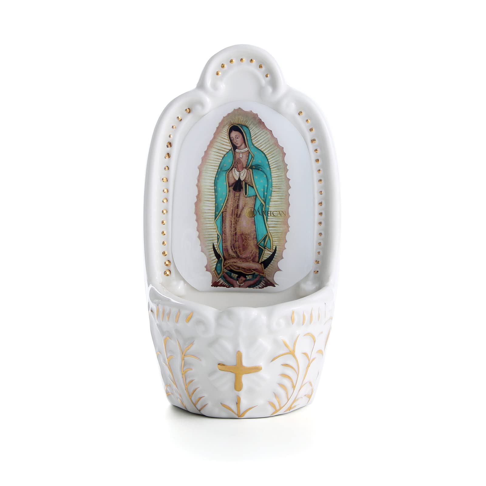Porcelain Catholic Holy Water Font Our Lady of Guadalupe Holy Water Font for Entrance of Home Church Wall Hanging Decor Gift for