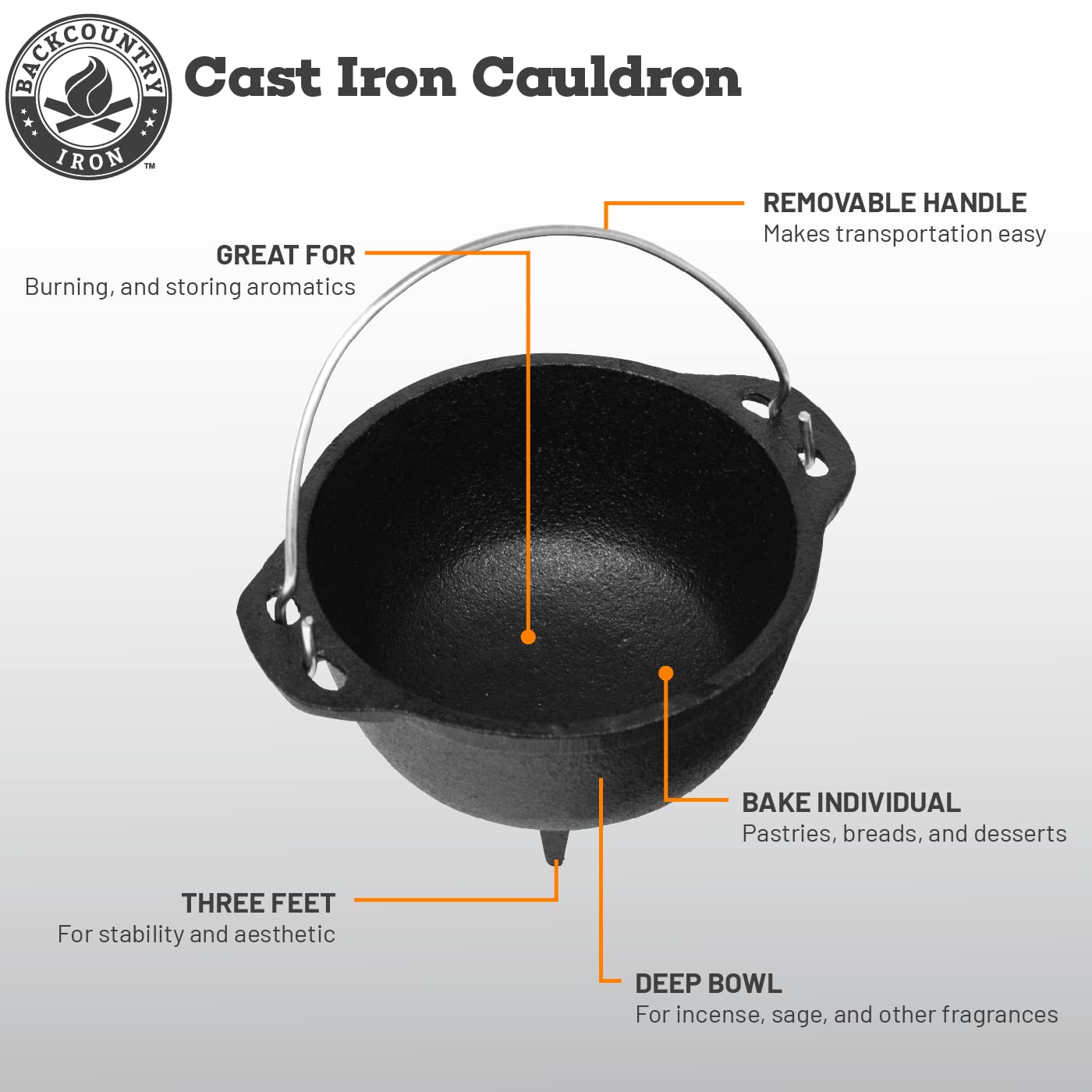 Backcountry Iron 4.75 Inch Cauldron Cast Iron Country Kettle For Wicca And Witchcraft