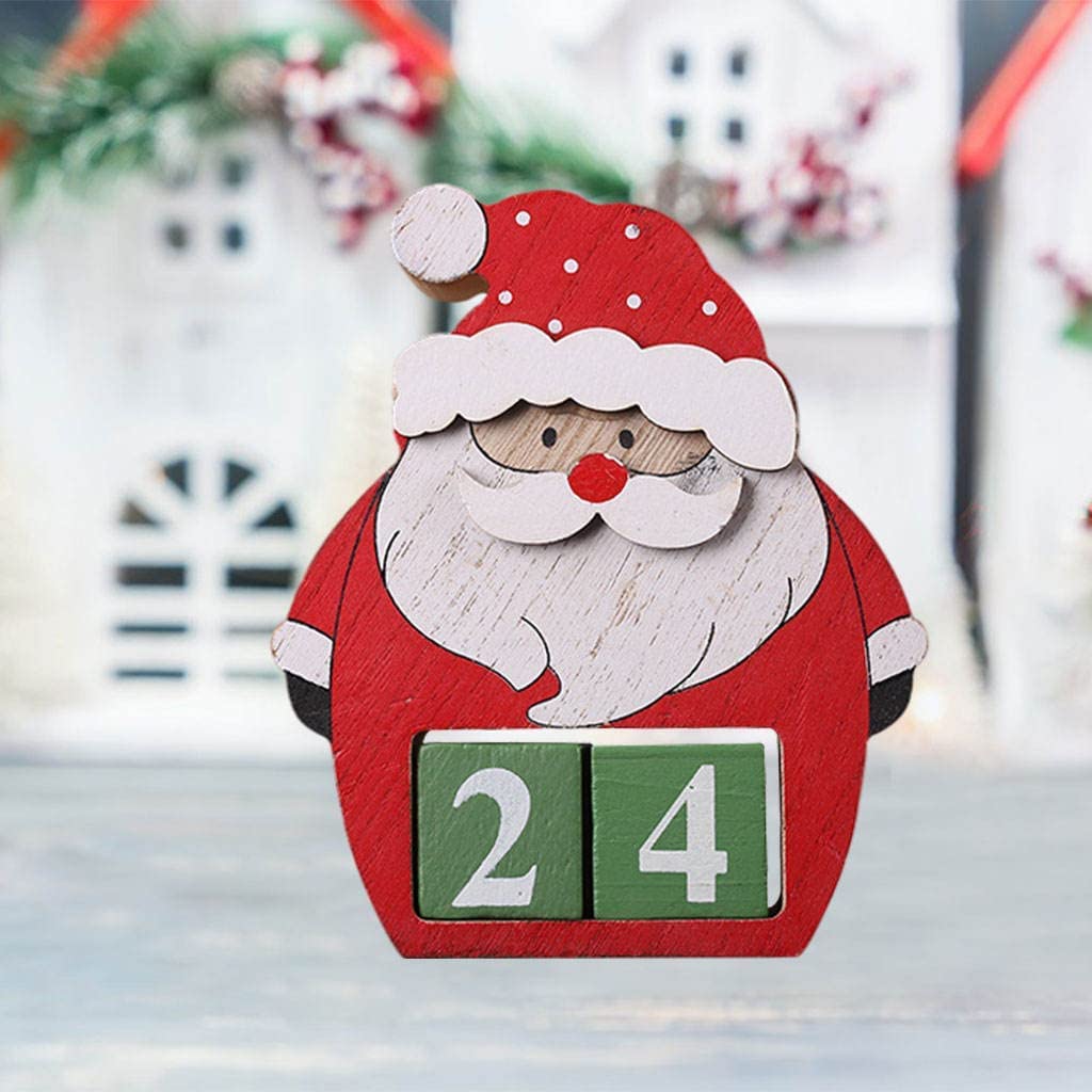 Christmas Wooden Calendar Advent Calendar Blocks Desktop Perpetual Calendar Countdown Calendar for Xmas Home Office Table Orname