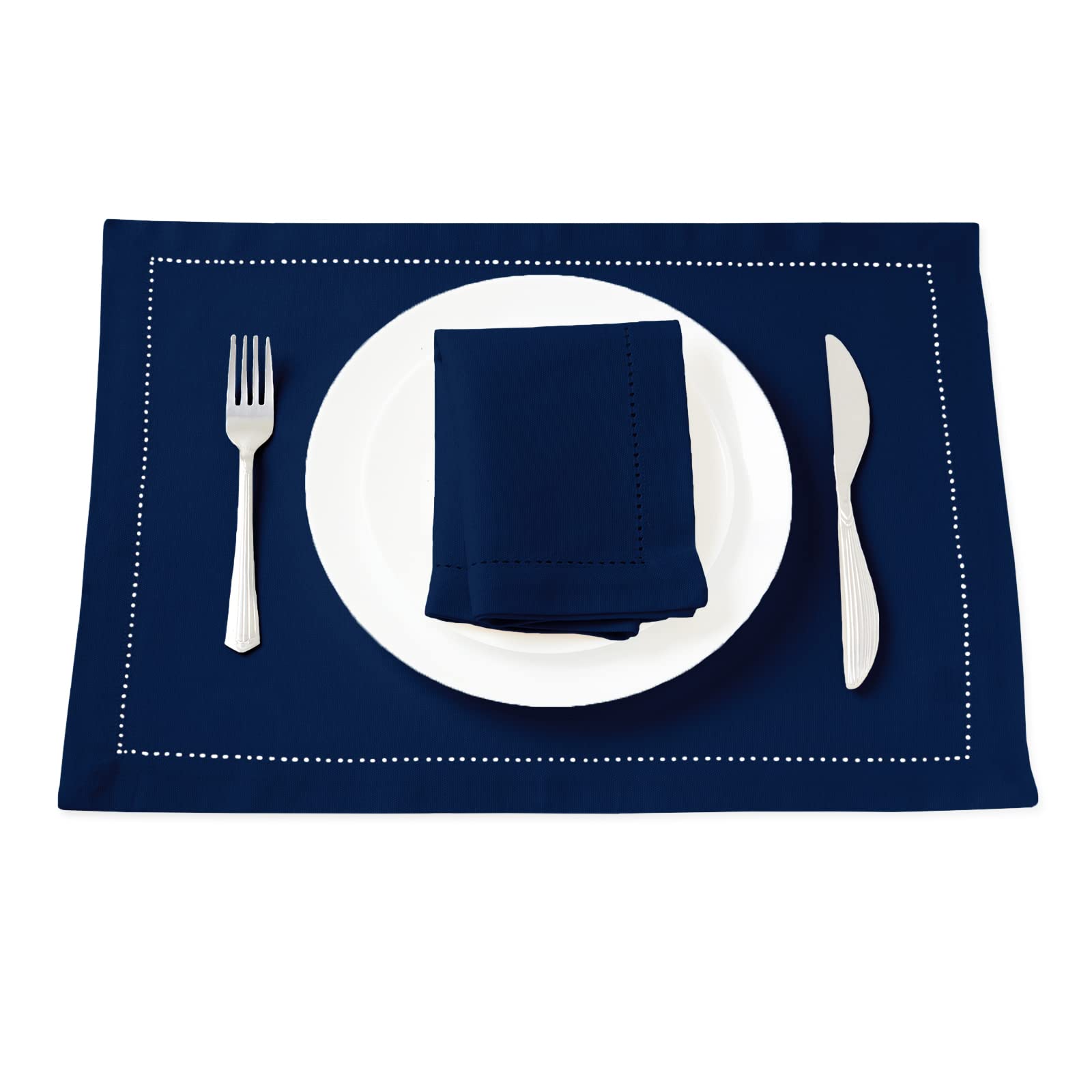 Encasa Xo Placemats Set Of 4 | Pure Cotton Hemstitched Design | Scotch Blue | Rectangular 19''X13'' - Dining Table Mat | Machine