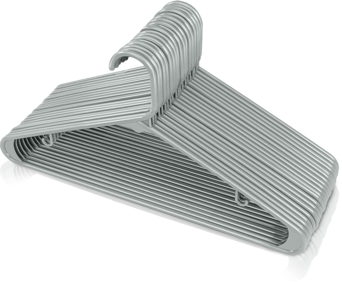 Utopia Home Plastic Hangers 20 Pack - Clothes Hanger with Hooks - Skirt Hangers - Durable & Space Saving Coat Hanger - Heavy Duty Grey Hangers for Coats  Skirts  Pants  Dress  Etc.