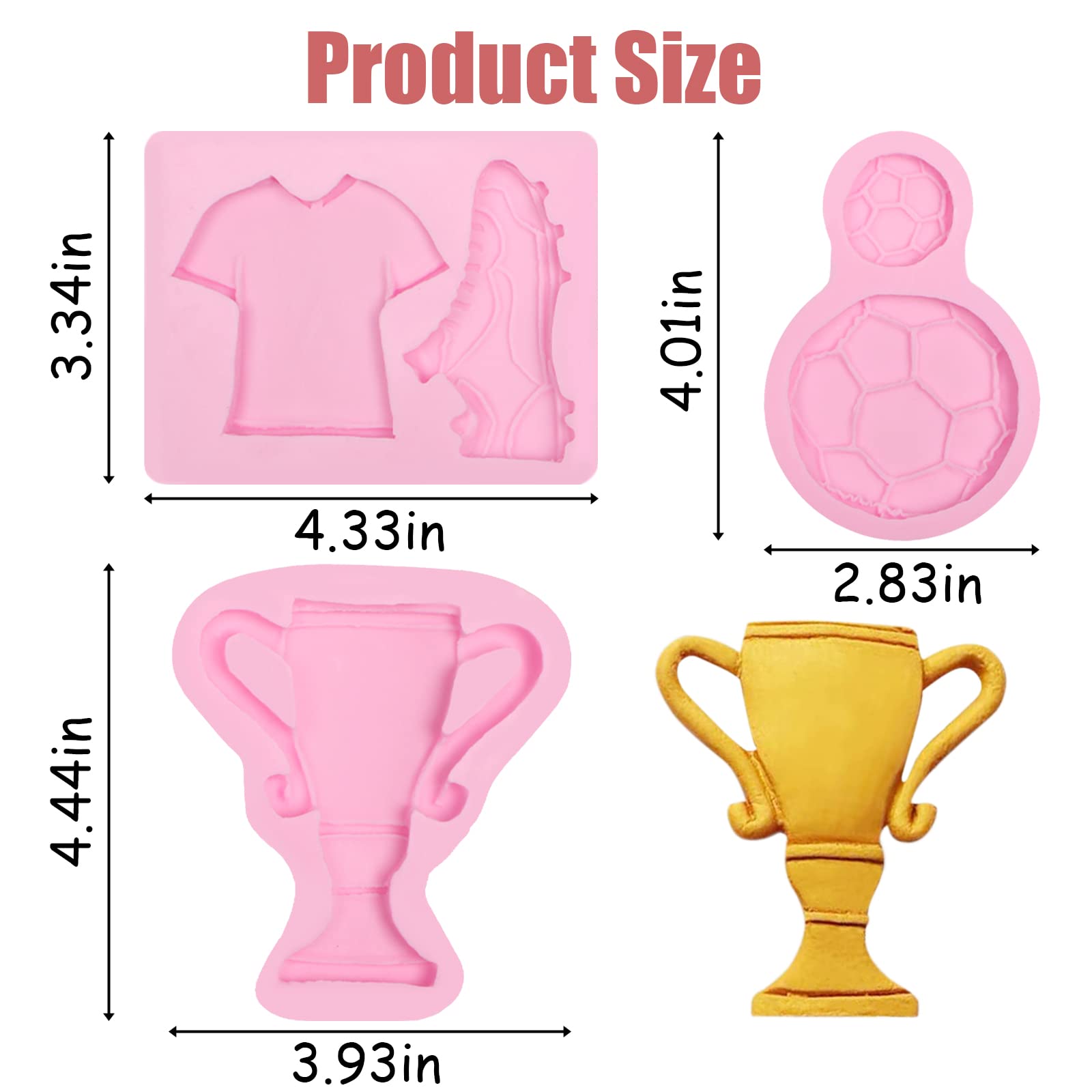 Soccer Shoes Soap Silicone Molds 3 Pcs, Football Fondant Molds Jersey Trophy Sneakers Mold For Chocolate Cake Decoration Candy S