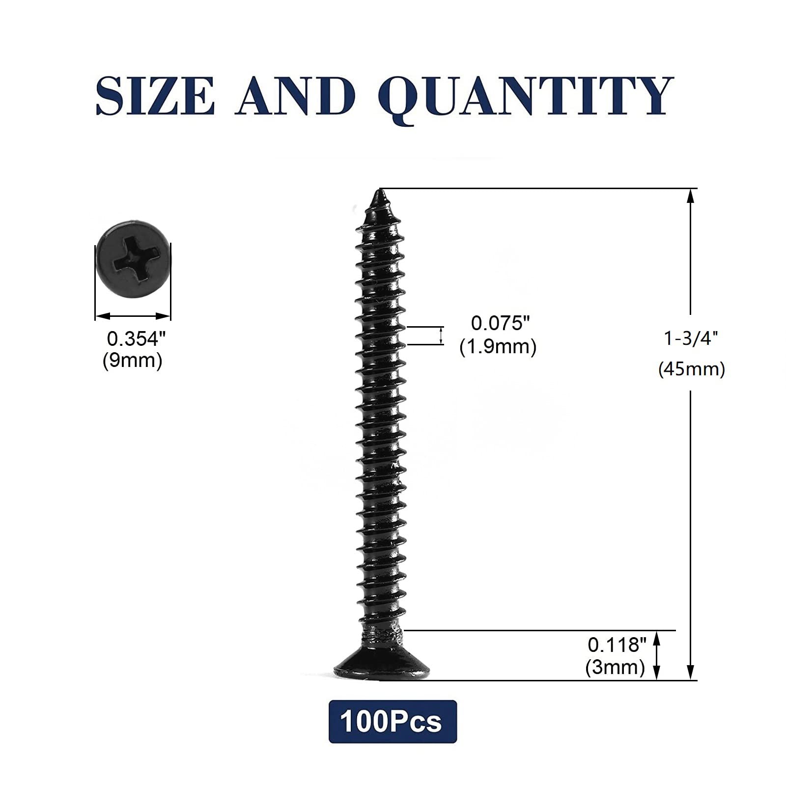 10 X 1-34 Wood Screw 100Pcs 18-8 (304) Stainless Steel Screws Flat Head Phillips Fast Self Tapping Drywall Screws Black Oxide By