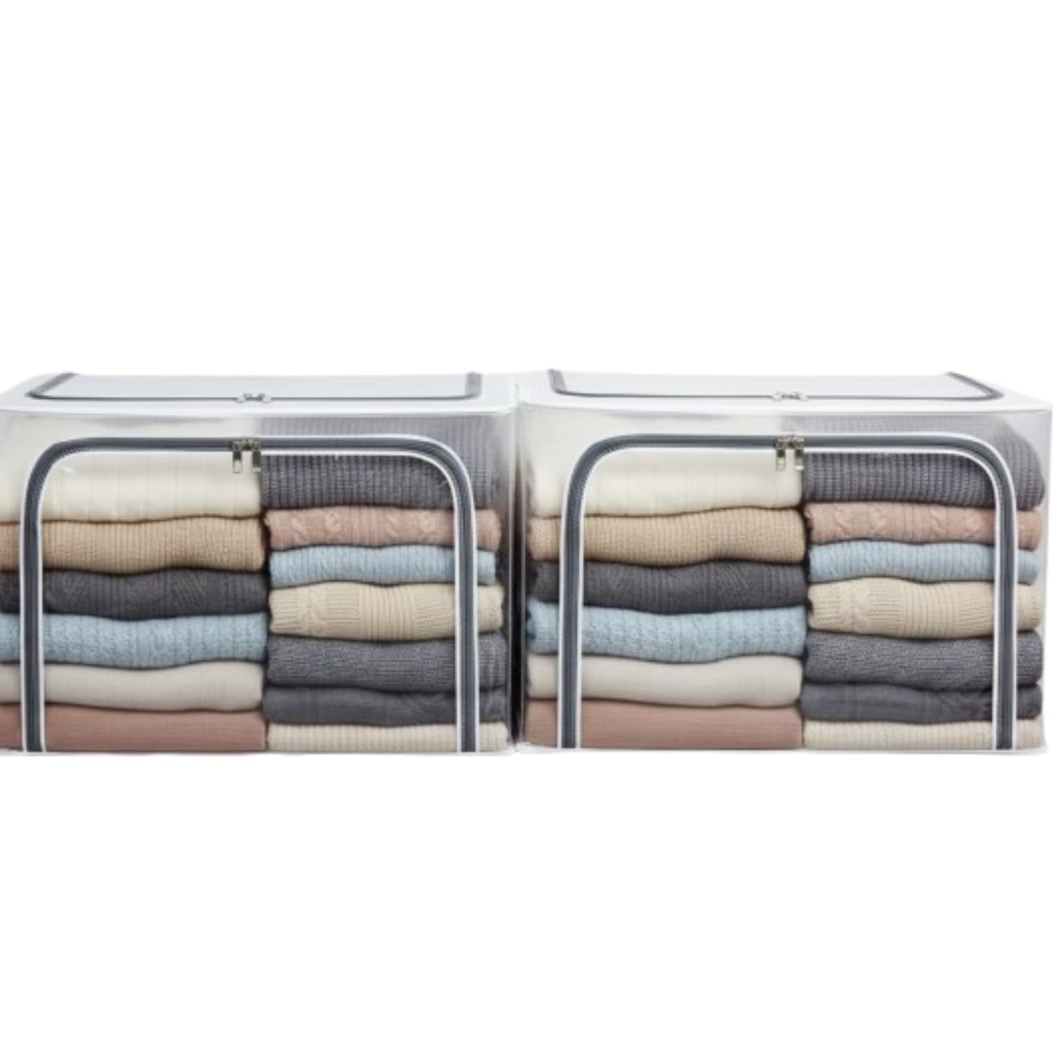Raggle 2 Pcs Polycotton Clothes Storage Organizer Bins, Foldable Storage BinsCloth Steel Frame Storage Box With Foldable Clear 