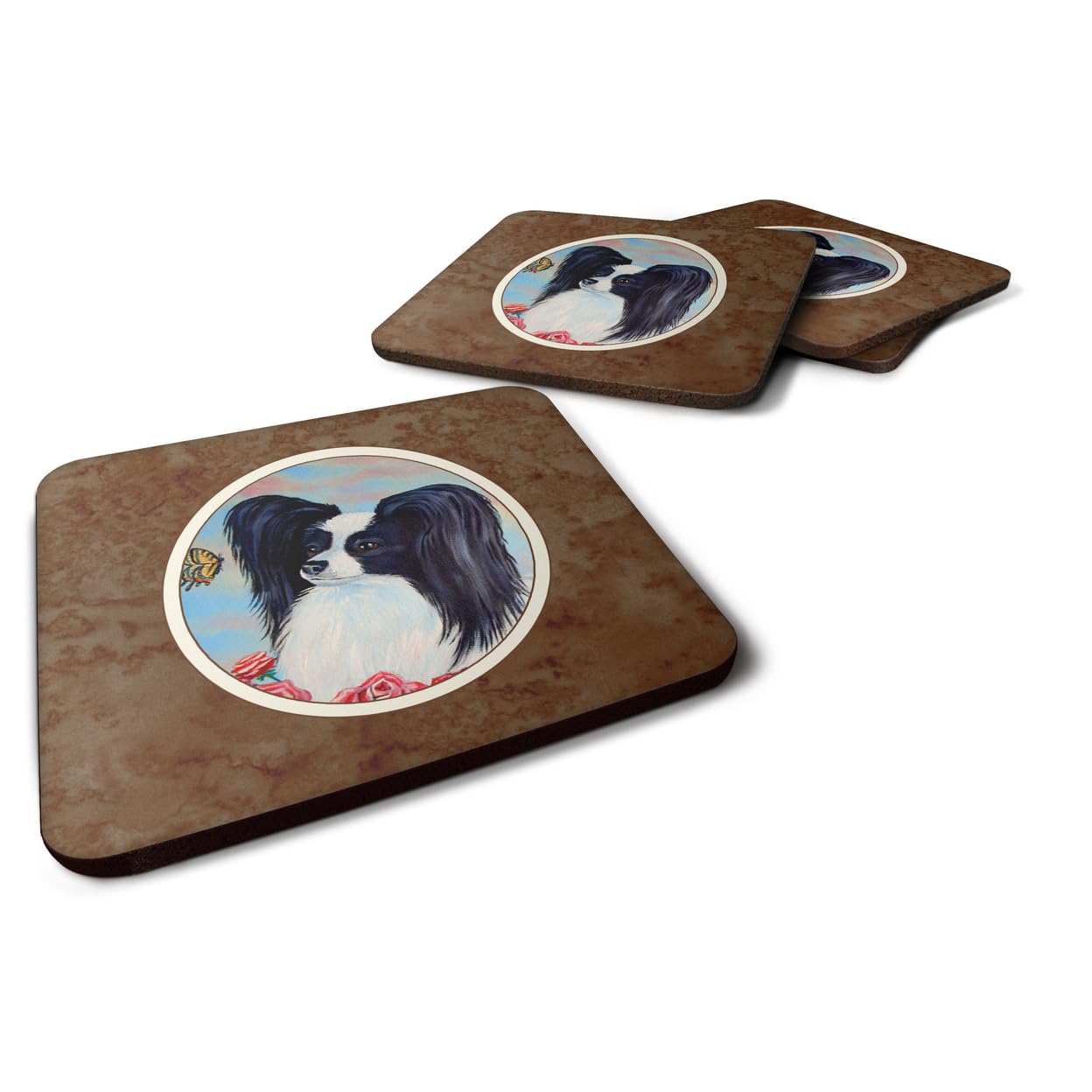Carolines Treasures Papillon Black And White Foam Coasters (Set of 4), 3.5, Multicolor