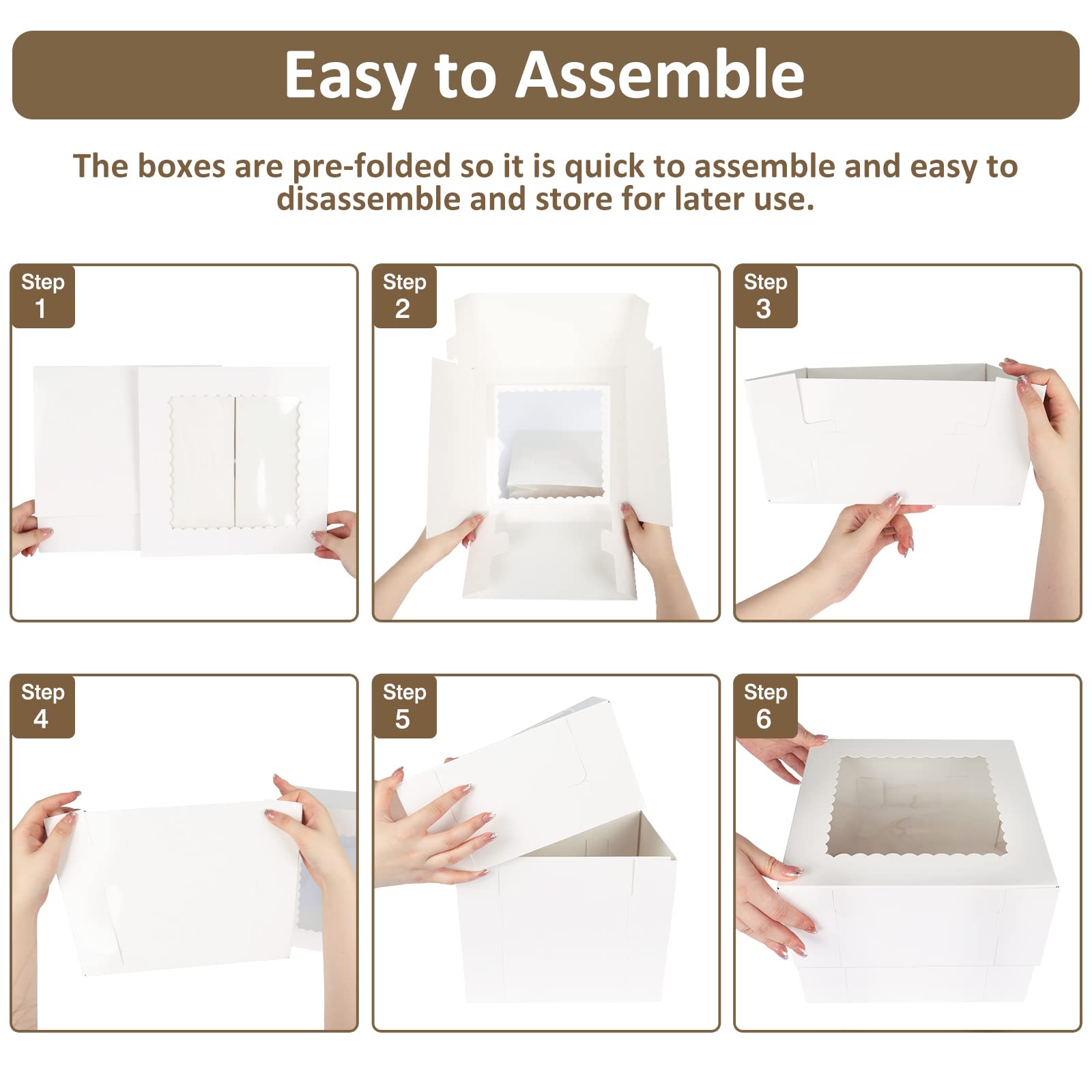 Moretoes 20pcs 10x10x8 Inches Cake Boxes with Windows White Bakery Boxes Pastry Boxes Disposable Cake Containers for Cakes  Pastries  Pies  Dessert