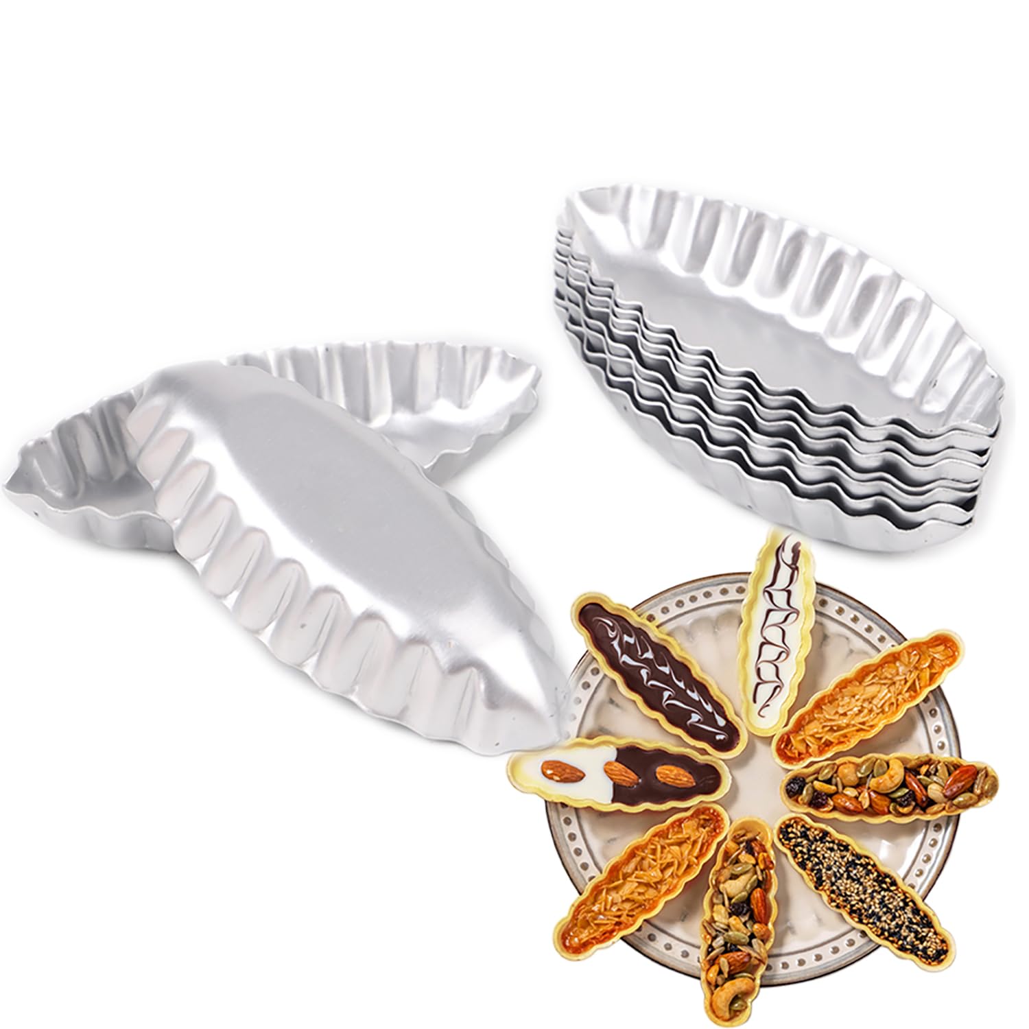 LoBake 10pcs per lot Various Design Fluted Edge Wavy Flower Cup Boat Round Shape Aluminium Tart Mould Jelly Pudding Cup Cupcake 