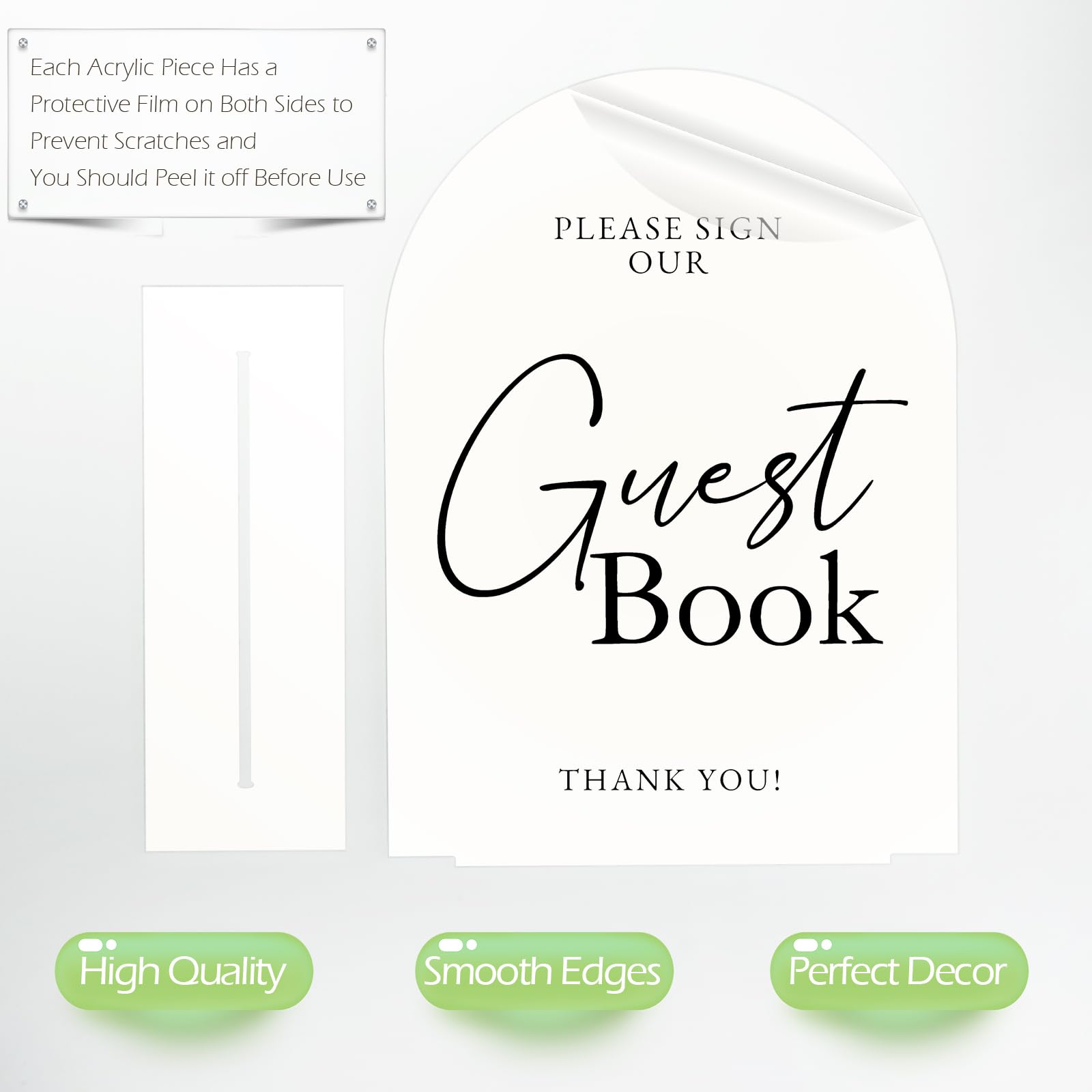 White Arch Acrylic Wedding Sign- 8x10 Guest Book Sign and Base,1/8 Thick | Modern Calligraphy Arched Acrylic Table Sign for Wedd