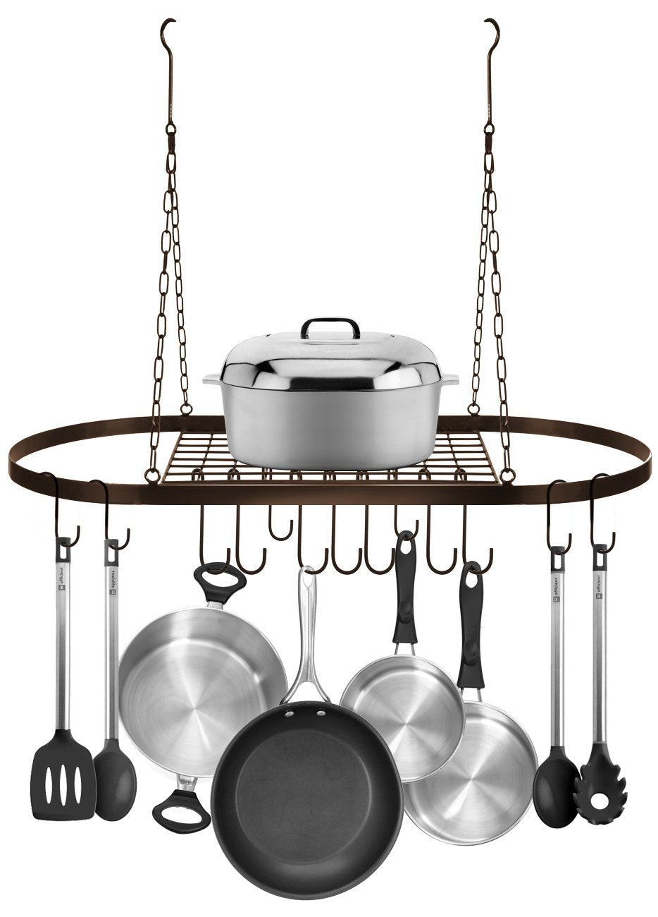 Sorbus Pot and Pan Rack for Ceiling 31'' with 10 S Hooks - Decorative Oval Mounted Storage Rack - Multi-Purpose Organizer Great for Home  Restaurant  Kitchen Cookware  Utensils  Books  (Bronze)