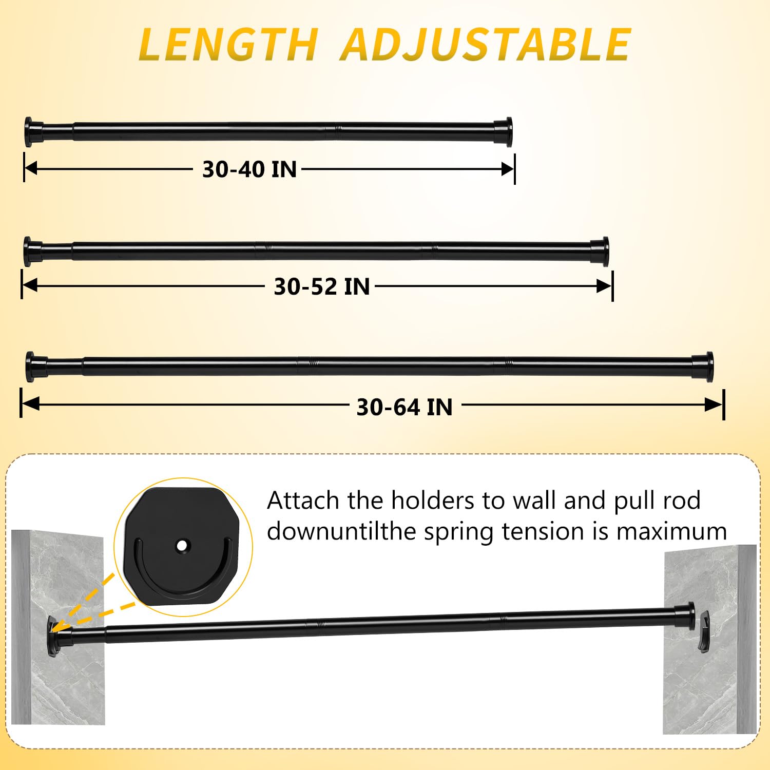 Luvenia Closet Rod Matte Black, 30 To 40 Inch No Drilling Adjustable Closet Rods For Hanging Clothes Heavy Duty Metal Closet Pol