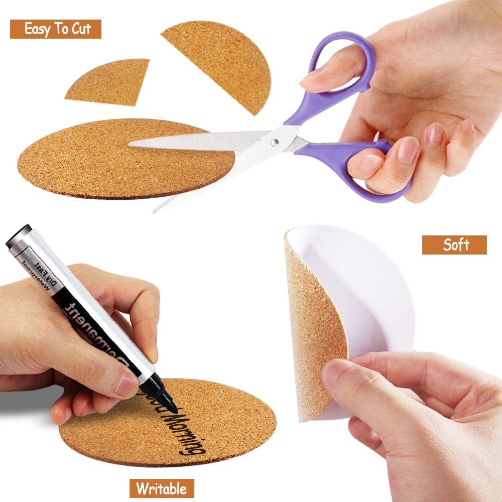 30 Pack Self-Adhesive Cork Round 4    Cork Tiles Cok Bcking Sheets Cork Coasters Round For Diy Crafts