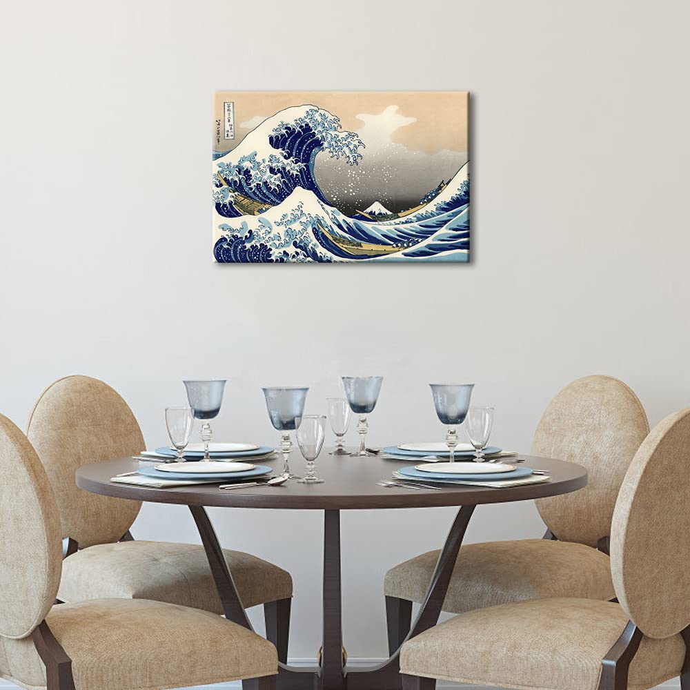 Wieco Art Great Wave Of Kanagawa Katsushika Hokusai Modern Stretched And Framed Canvas Prints Artwork Abstract Landscape Picture