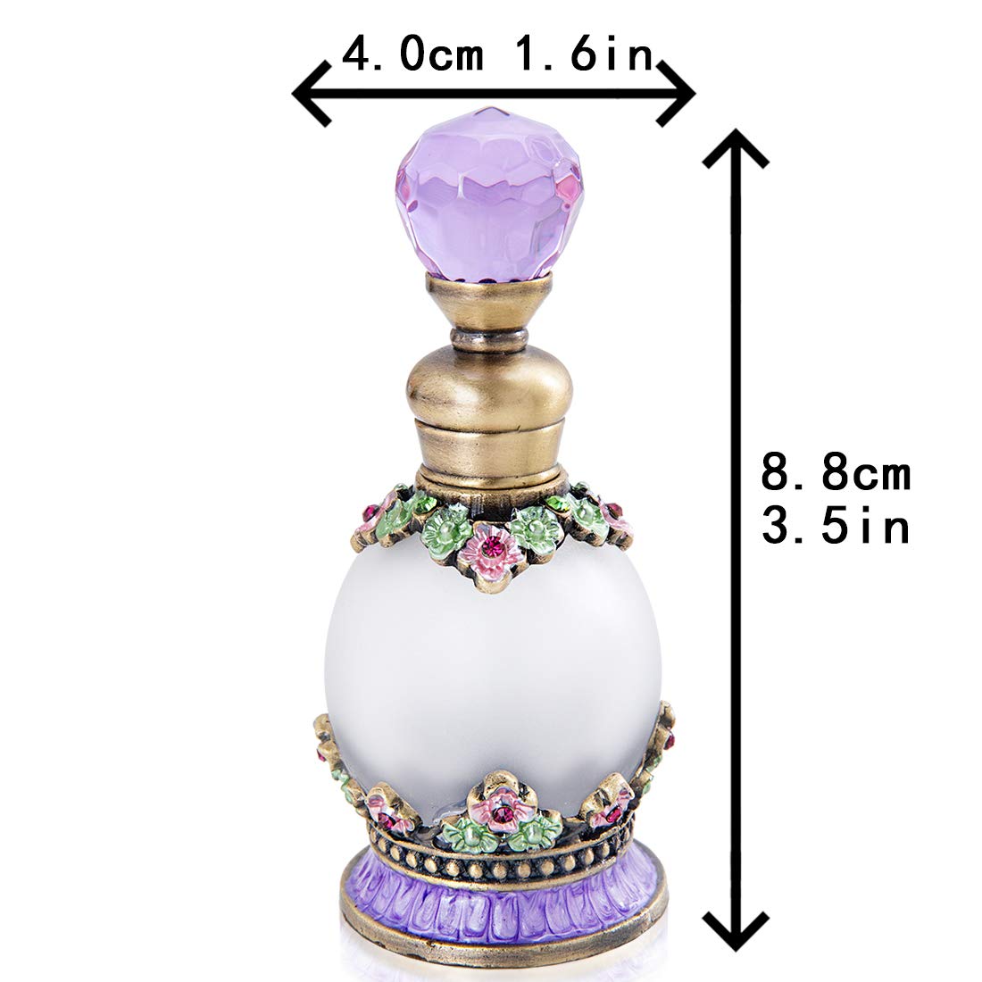 Yu Feng 15Ml Antique Crystal Glass Perfume Bottle Small Flower Embelished Fancy Retro Round Refillable Fragrance Bottle Scent Bo