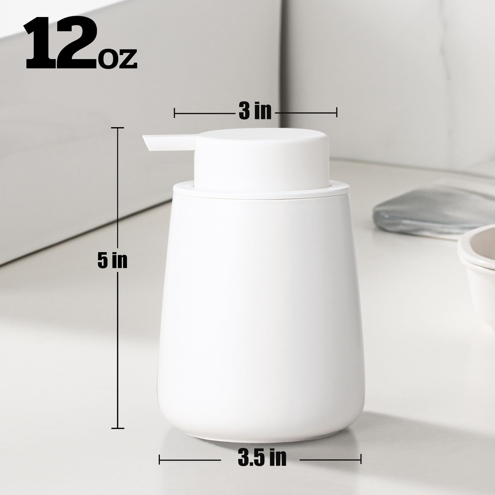 Azmoyac Foaming Soap Dispenser - 12 Oz White Ceramic Foam Hand Soap Dispenser For Bathroom, Face Wash Dispenser Bottle With Foam