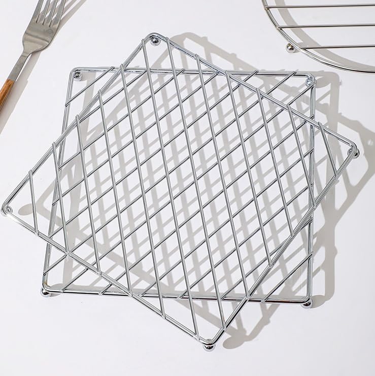 Stainless Steel Square Trivet Mat For Hot Pots And Pans, Heavy Duty Wire Cooling Rack With Elevated Round Ball Feet, Heat Resist