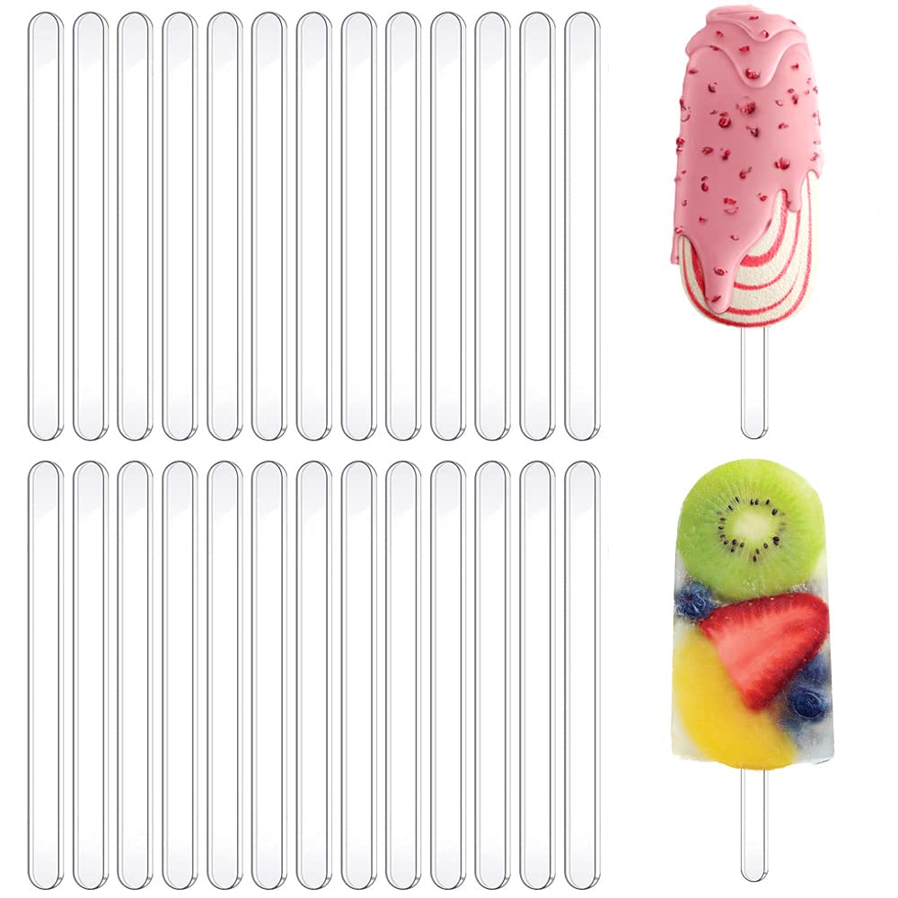 50 Pieces Acrylic Popsicle Stick 4.5'' Cakesicle Sticks Reusable Mirror Ice Cream Sticks Transparent Ice Pop Sticks Clear Acryli