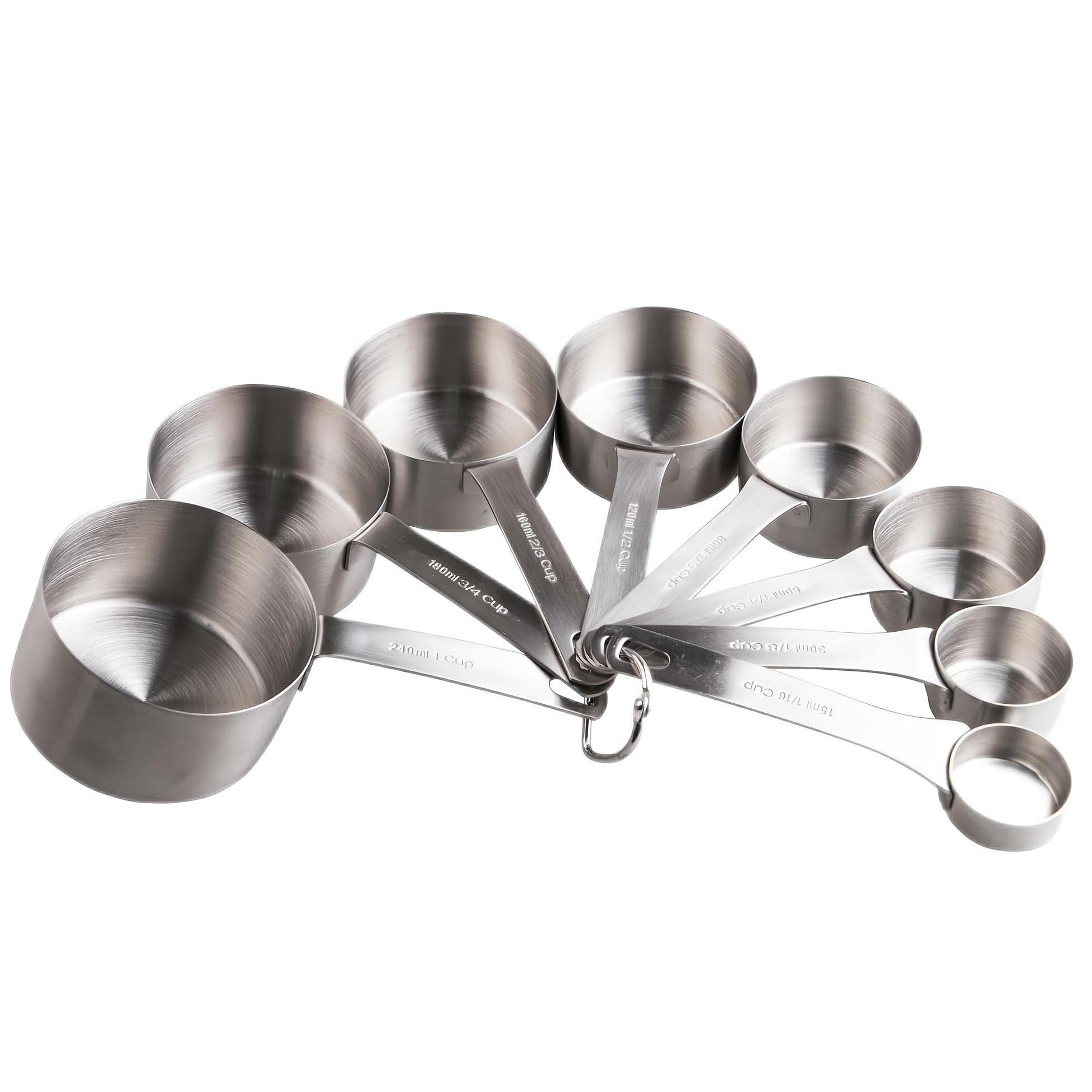 Smithcraft Measuring Cup Set of 8, 18/8 Stainless Steel Measuring Cups for Kitchen & Baking, Heavy Duty Metric & US Measure Cups