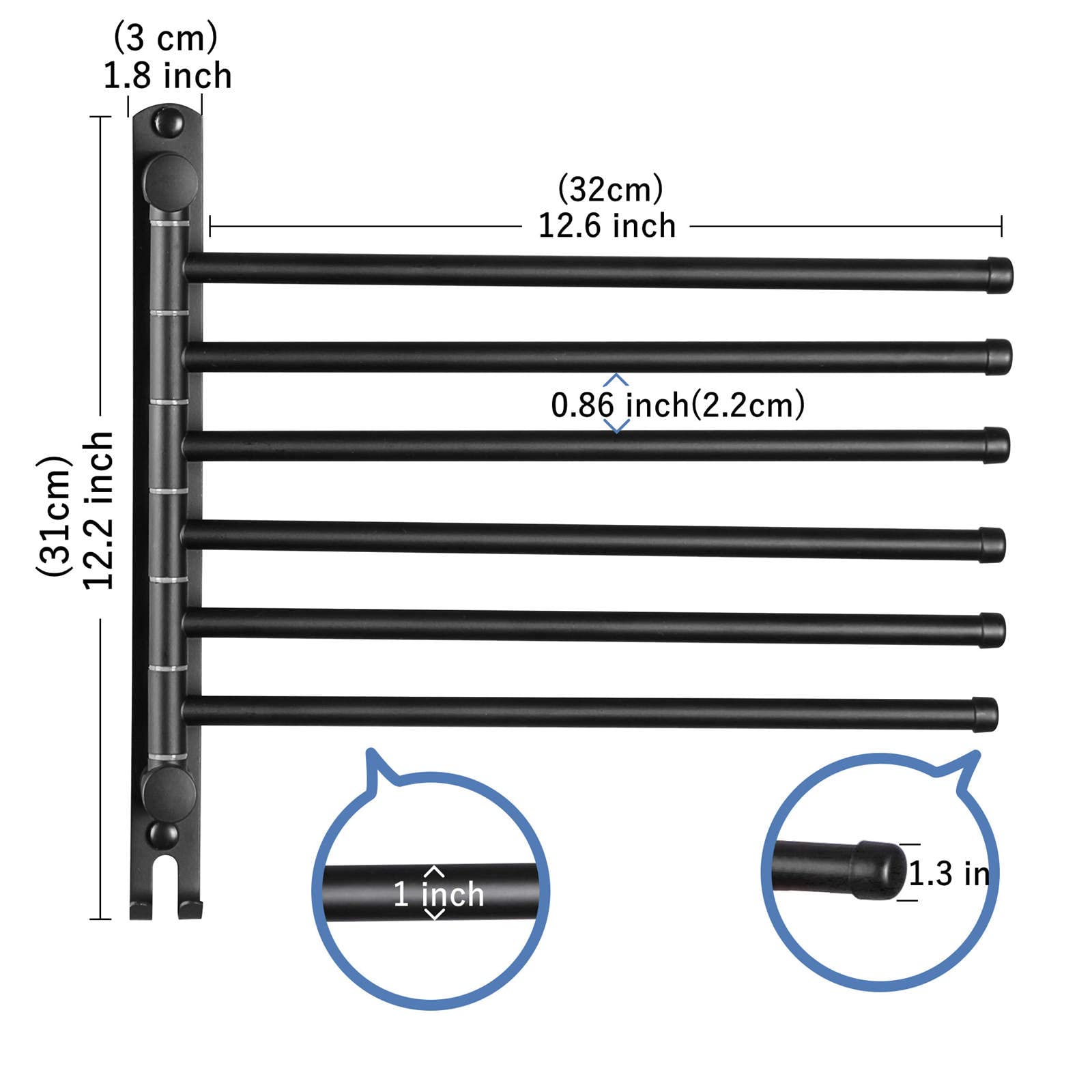 Swivel Towel Rack, Towel Bar With Wall Mounted 180 Rotation, 6 Arms Towel Hanger Sus 304 Stainless Steel, Space Saving For Kitch