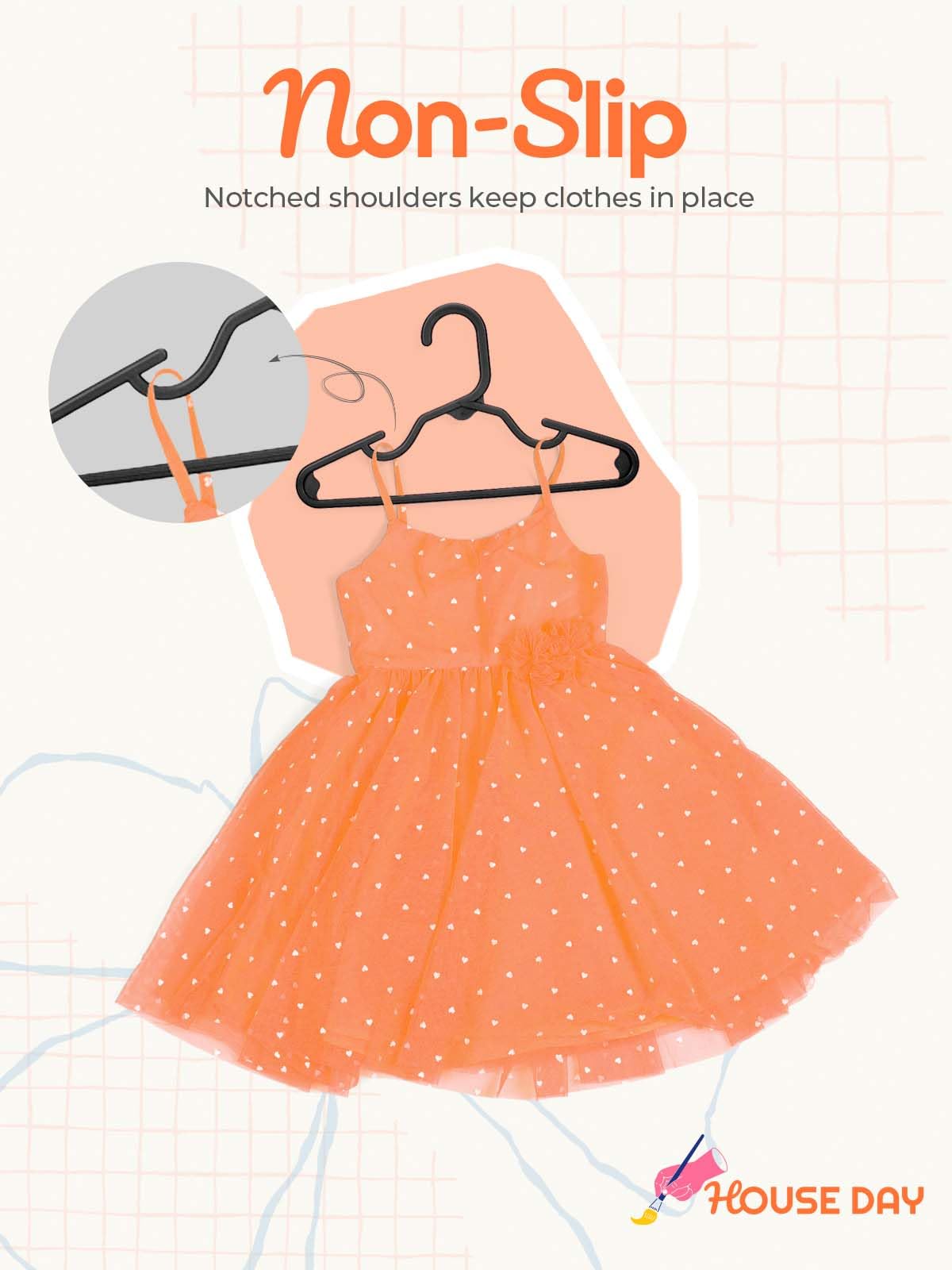 House Day Premium Baby Hangers 60 Pack, 11 Inch Kids Plastic Hangers Black, Slim Childrens Hangers For Infant, Toddler, And Chil