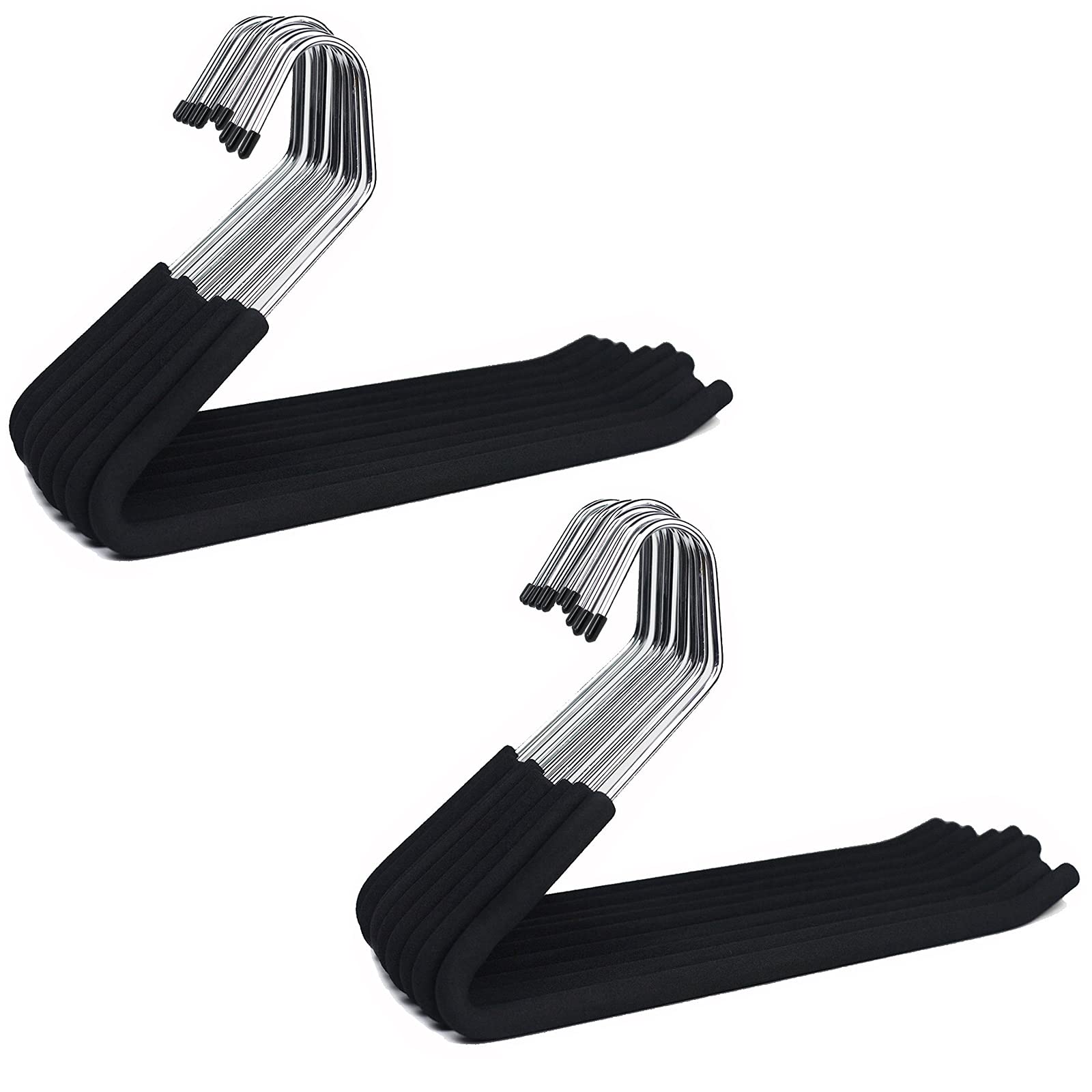Huji Heavy Duty Open Ended Easy Slide Chrome Trouser Hangers Organizers (20 Open Ended Easy Slide Hangers)