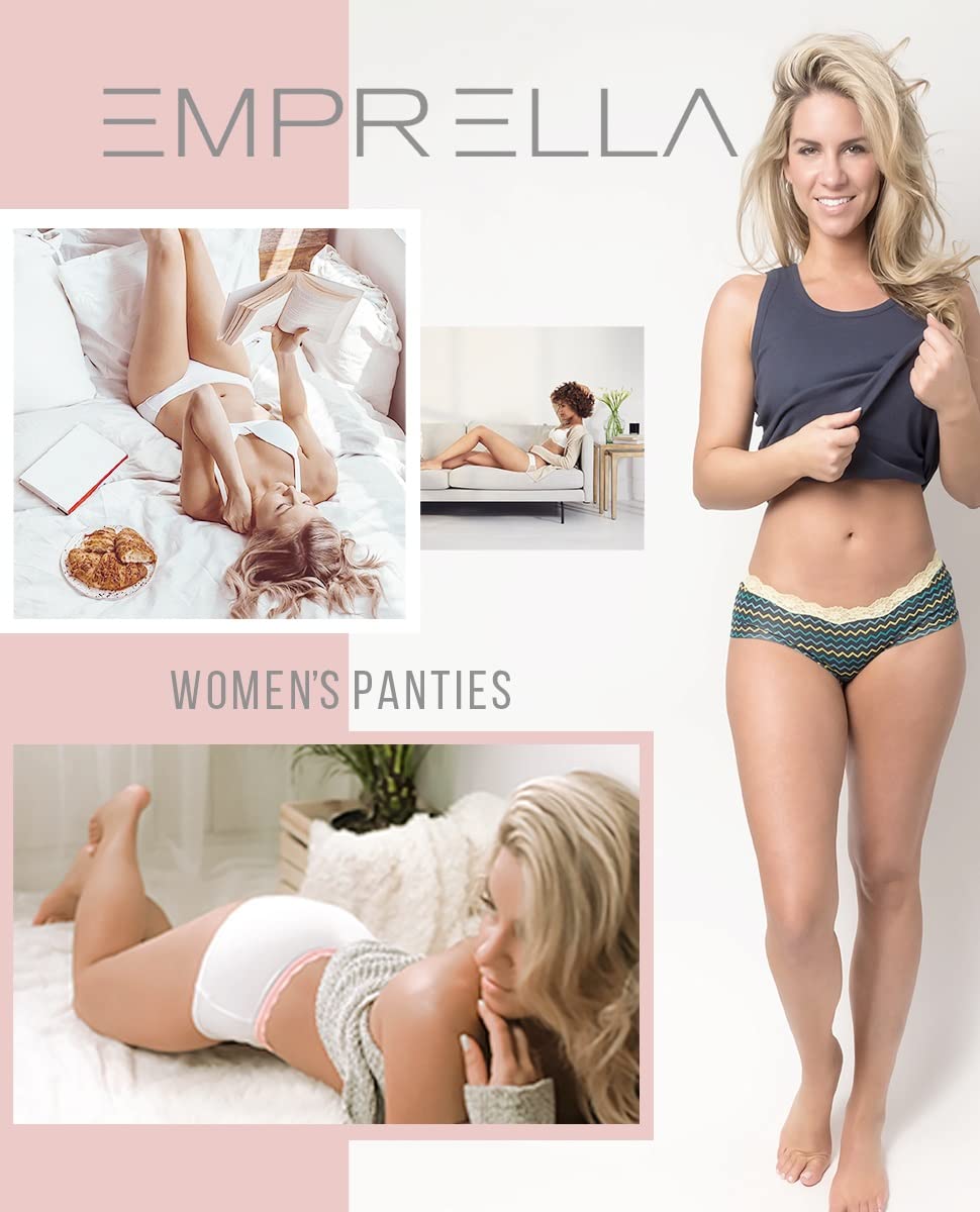 Emprella Cotton Underwear For Women, Lace Hipster Womens Panties Pack Regular - Plus Sizes
