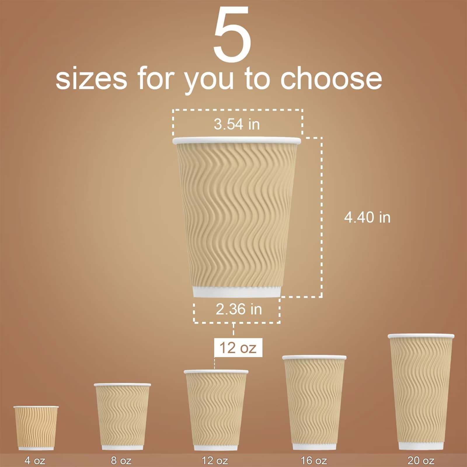Hot Paper Cups_12 Oz Disposable Insulated Corrugated Sleeve Ripple Wall Paper Cup 100 Pcs,12Oz Cups For Drink,Hot Coffee Cups (B