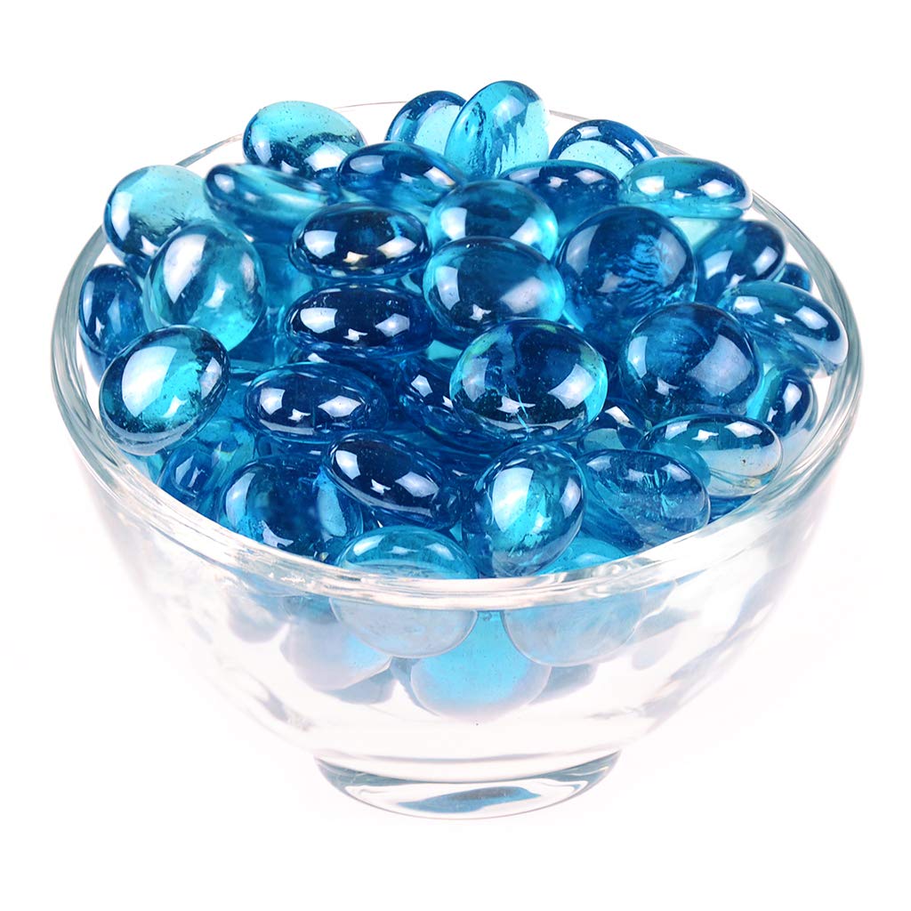 KINGOU Flat Glass Gems/Marbles/Stones/Beads for Vase Filler  Table Scatter  Games - 1 Lbs (17-19mm  Approx. 3/4'')- Aqua Blue