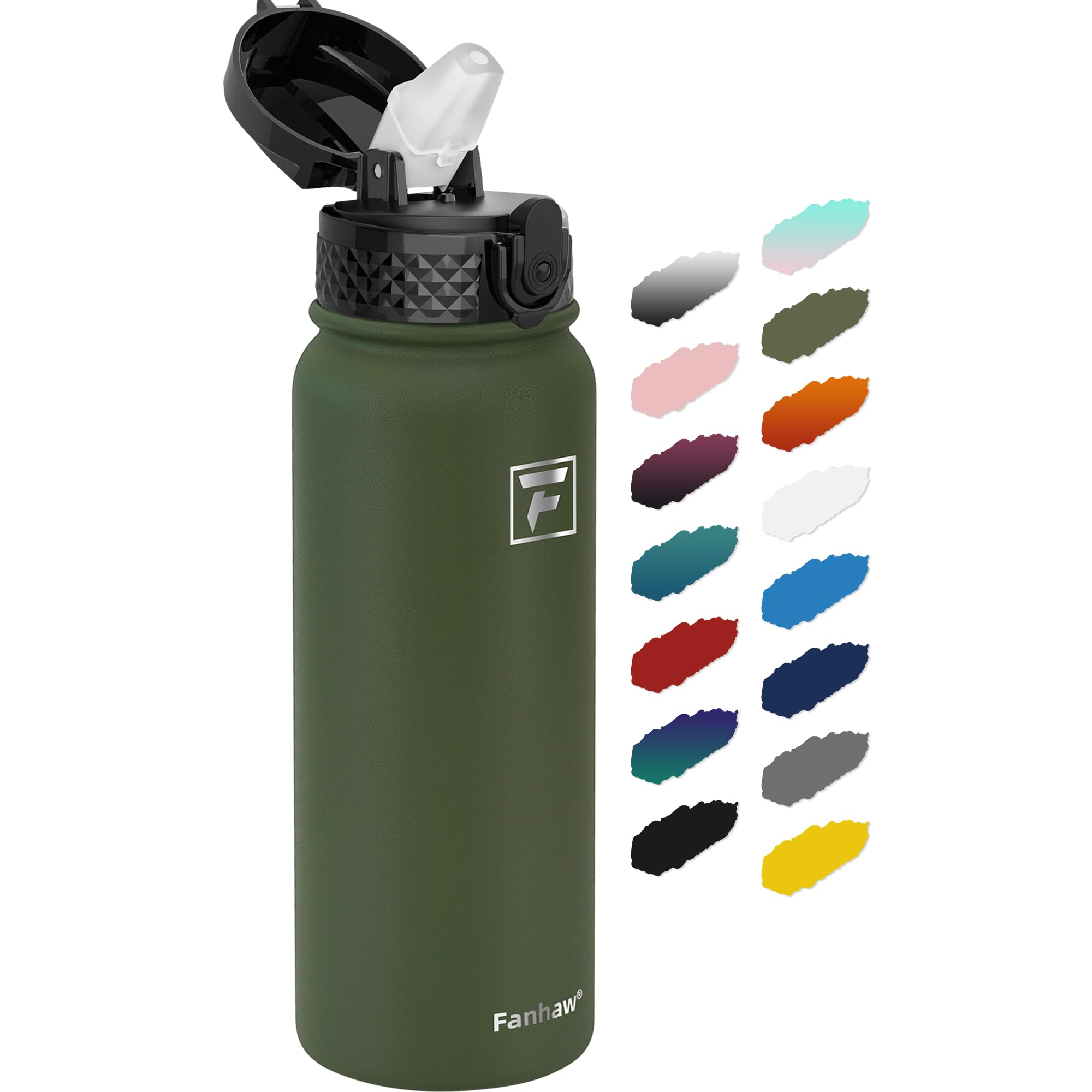Fanhaw 20 oz Insulated Stainless Steel Water Bottle with Straw Lid, Leakproof & Anti-Dust Sports Bottle for Kids, Women & Men (O