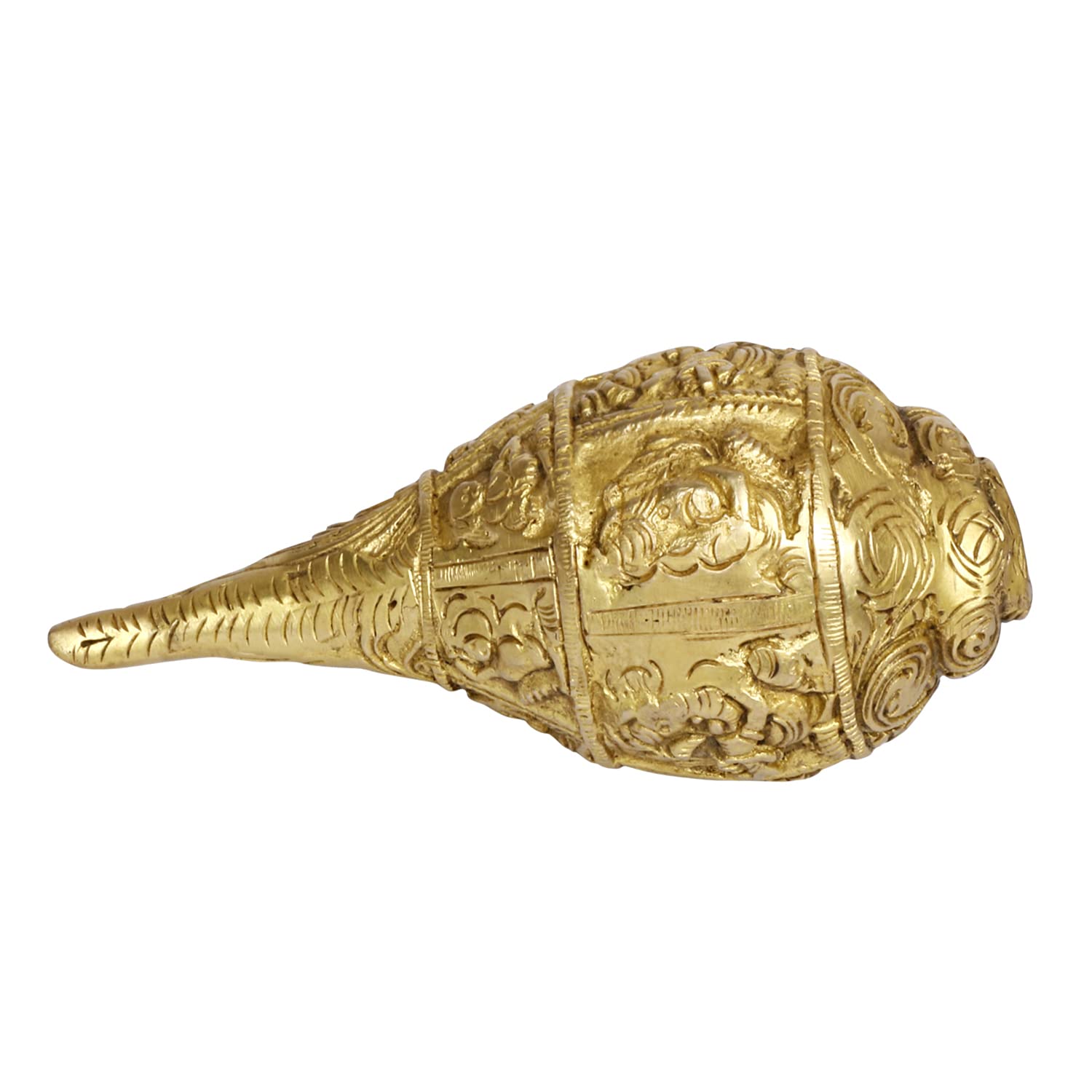 Kartique Brass Ganesh Shankh Statue, Murti With Detailed Lord Ganesha Engraving, 4.33 Inch Height, Golden Color, Spiritual And D